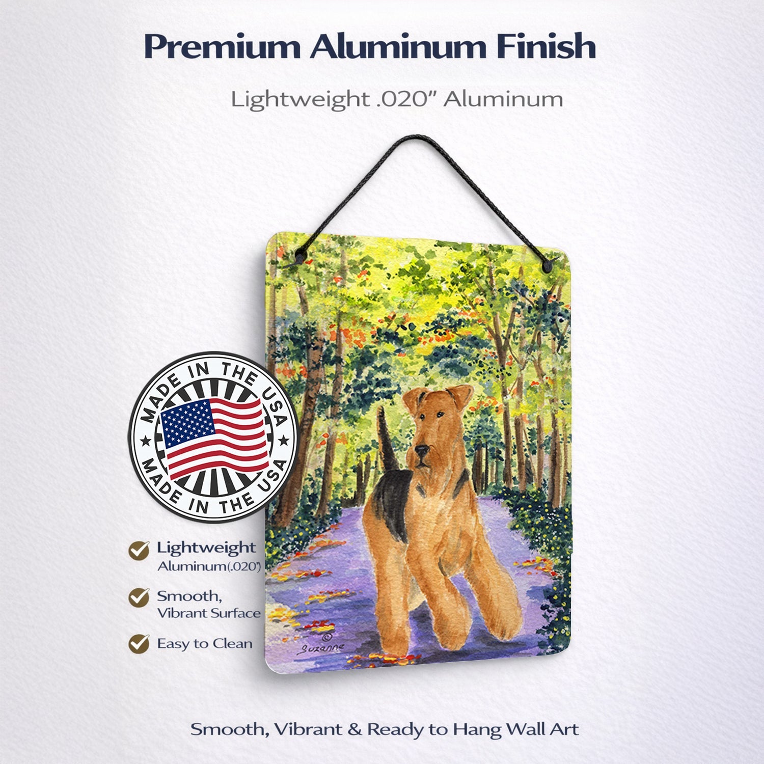 Airedale Wall or Door Hanging Prints Aluminum Metal Sign Kitchen Wall Bar Bathroom Plaque Home Decor Front Door Plaque, 12x16, Multicolor