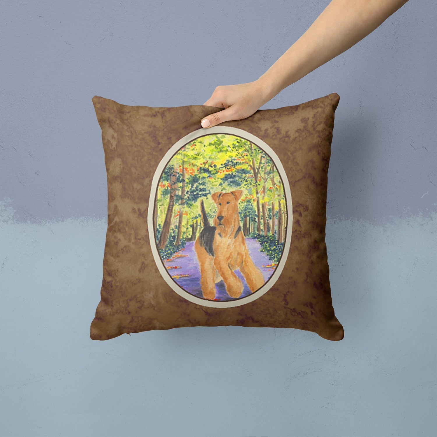 Airedale Decorative Throw Pillow 14x14 Indoor Outdoor Accent Cushion, Fabric Cover with Insert for Sofa, Bed, Porch & Living Room