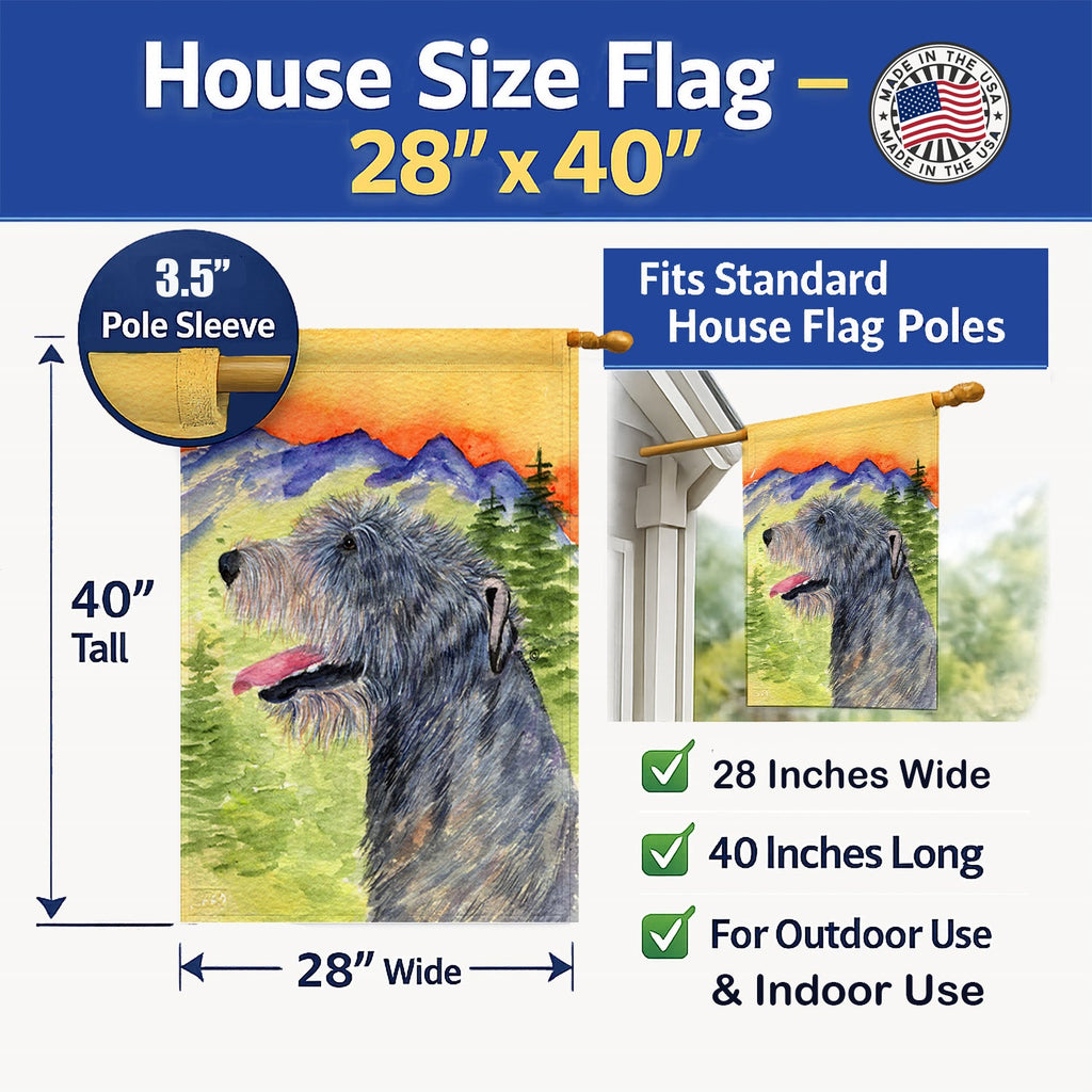Irish Wolfhound House Flag 28x40 Porch Sleeve Pole Decorative Outside Yard Banner Artwork Wall Hanging, Polyester