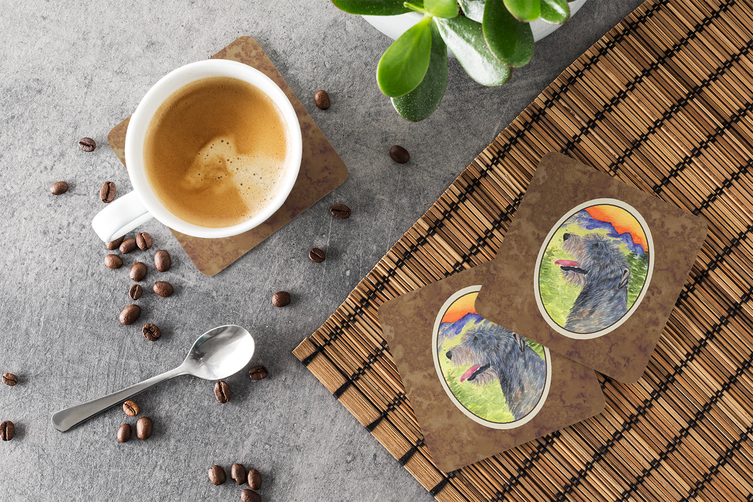 Irish Wolfhound Foam Coasters Set of 4 Cup Coasters for Indoor Outdoor, Tabletop Protection, Anti Slip, Mouse pad Material