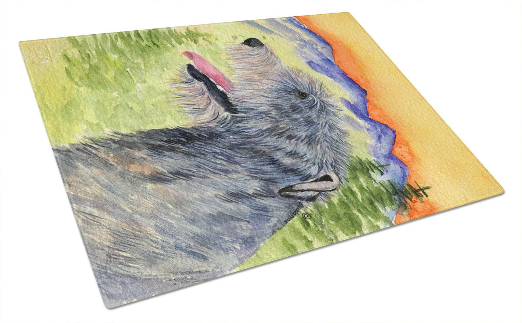 Irish Wolfhound Cutting Board Tempered Glass Kitchen Cutting Surface, Heat Resistant Chopping, Non-Slip Feet, Food Prep & Serving