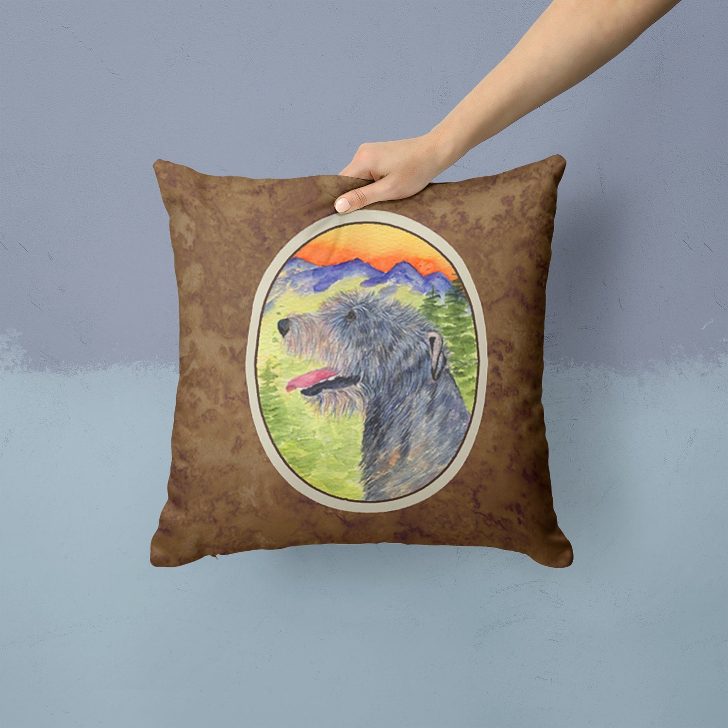 Irish Wolfhound Decorative Throw Pillow 14x14 Indoor Outdoor Accent Cushion, Fabric Cover with Insert for Sofa, Bed, Porch & Living Room