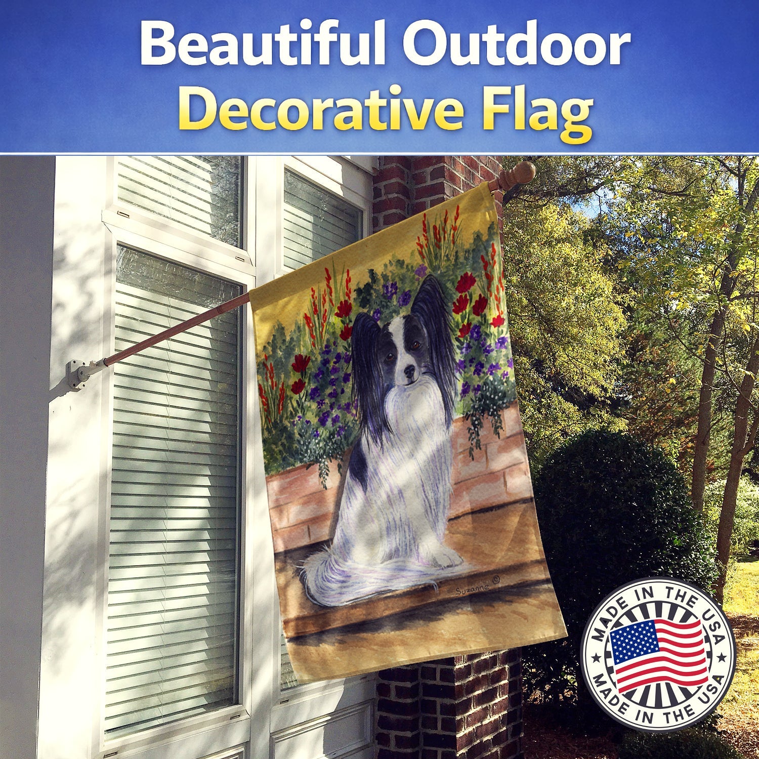 Papillon House Flag 28x40 Porch Sleeve Pole Decorative Outside Yard Banner Artwork Wall Hanging, Polyester
