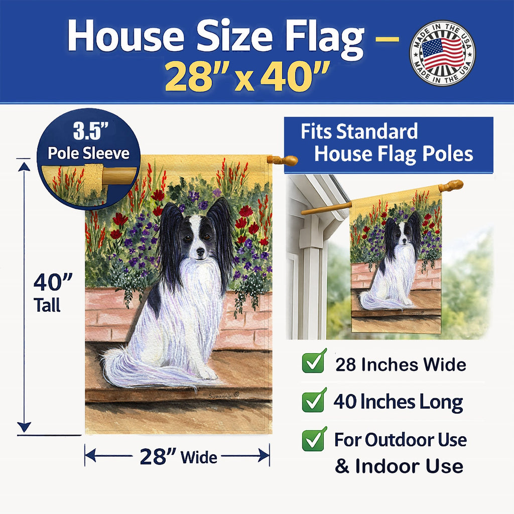 Papillon House Flag 28x40 Porch Sleeve Pole Decorative Outside Yard Banner Artwork Wall Hanging, Polyester