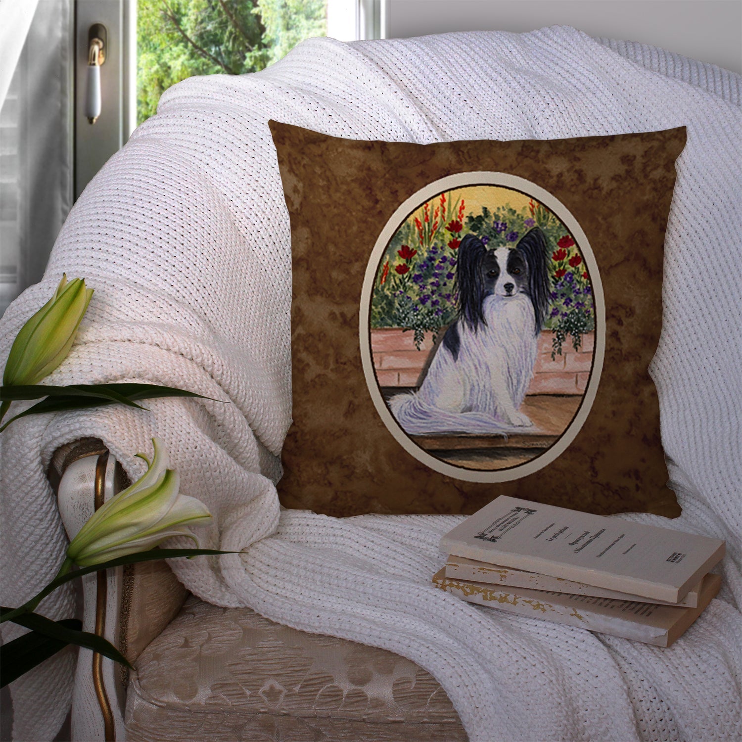 Papillon Decorative Throw Pillow 14x14 Indoor Outdoor Accent Cushion, Fabric Cover with Insert for Sofa, Bed, Porch & Living Room