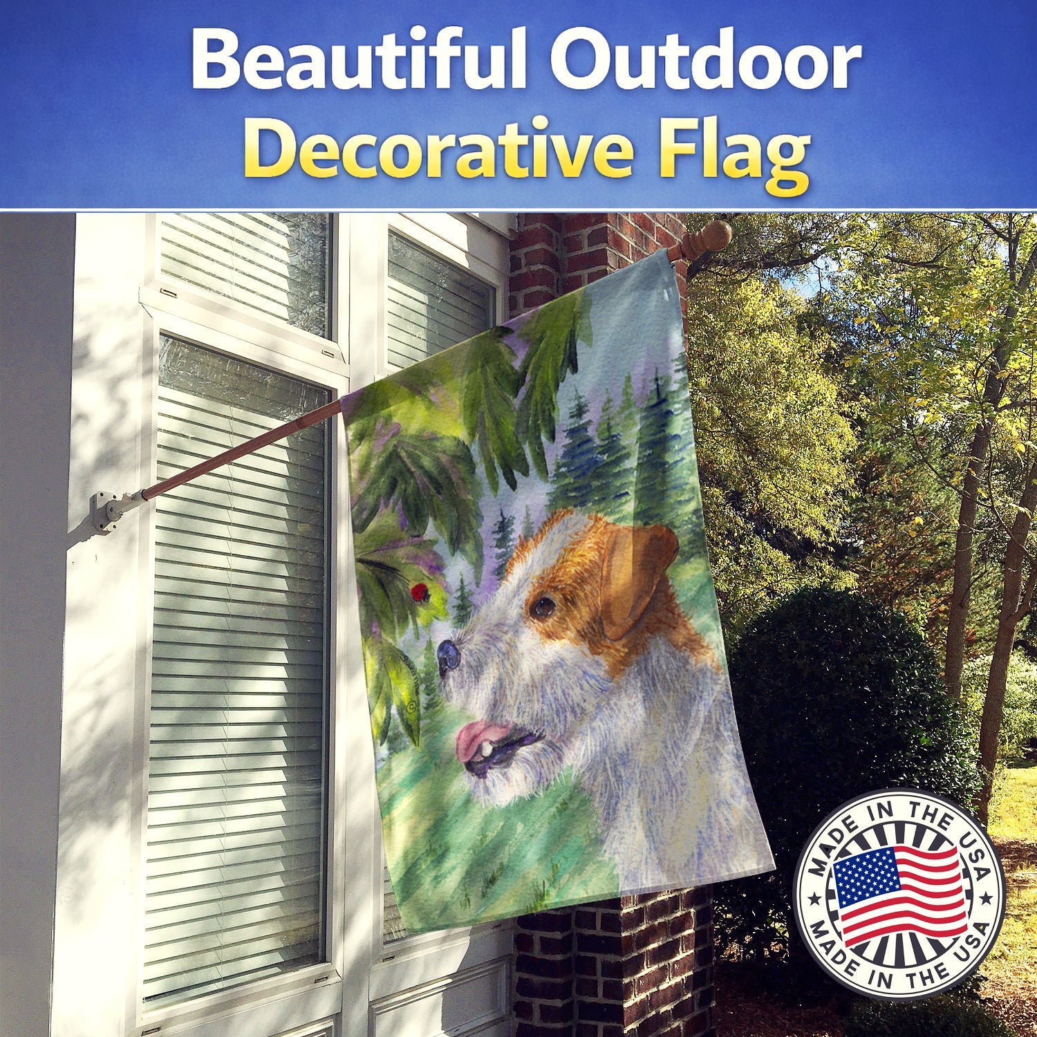 Jack Russell Terrier House Flag 28x40 Porch Sleeve Pole Decorative Outside Yard Banner Artwork Wall Hanging, Polyester