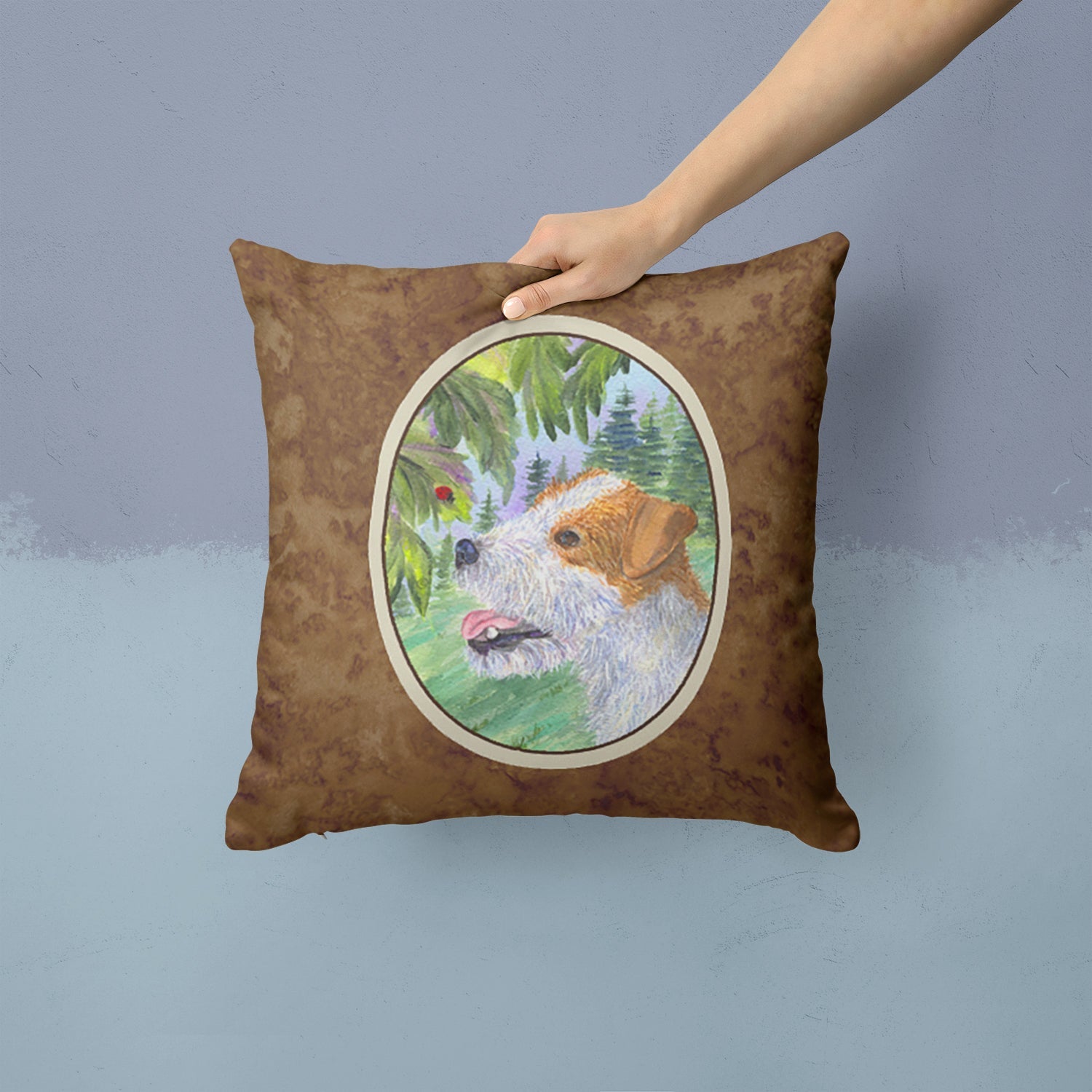Jack Russell Terrier Decorative Throw Pillow 14x14 Indoor Outdoor Accent Cushion, Fabric Cover with Insert for Sofa, Bed, Porch & Living Room