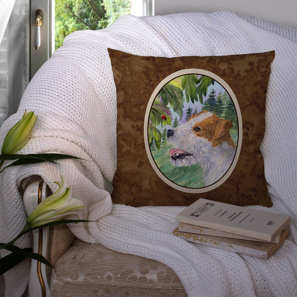 Jack Russell Terrier Decorative Throw Pillow 14x14 Indoor Outdoor Accent Cushion, Fabric Cover with Insert for Sofa, Bed, Porch & Living Room