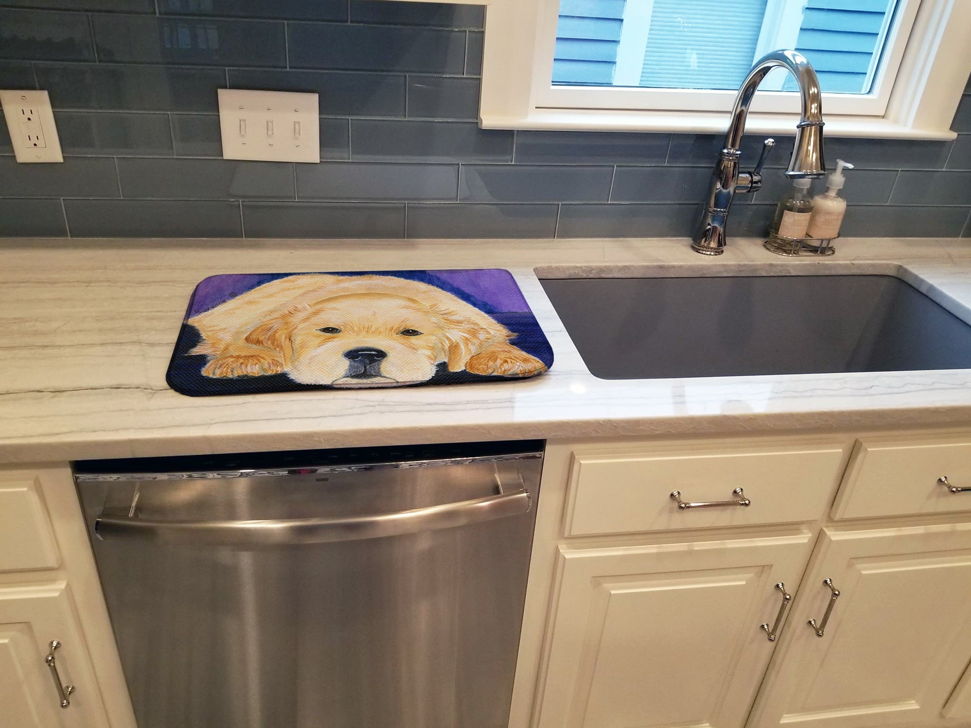 Golden Retriever Dish Drying Mat Absorbent Dish Drying Mat Pad for Kitchen Counter Dish Drainer Mat for Countertop, 14 x 21", Multicolor