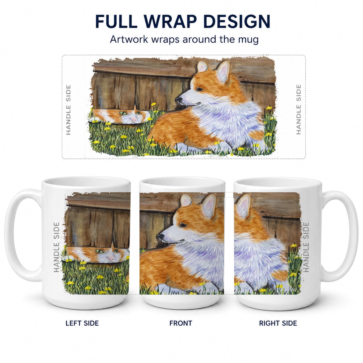 Corgi Ceramic Coffee Mug 15 oz Decorative Large C Handle Mug Cup for Tea, Cocoa Hot Chocolate