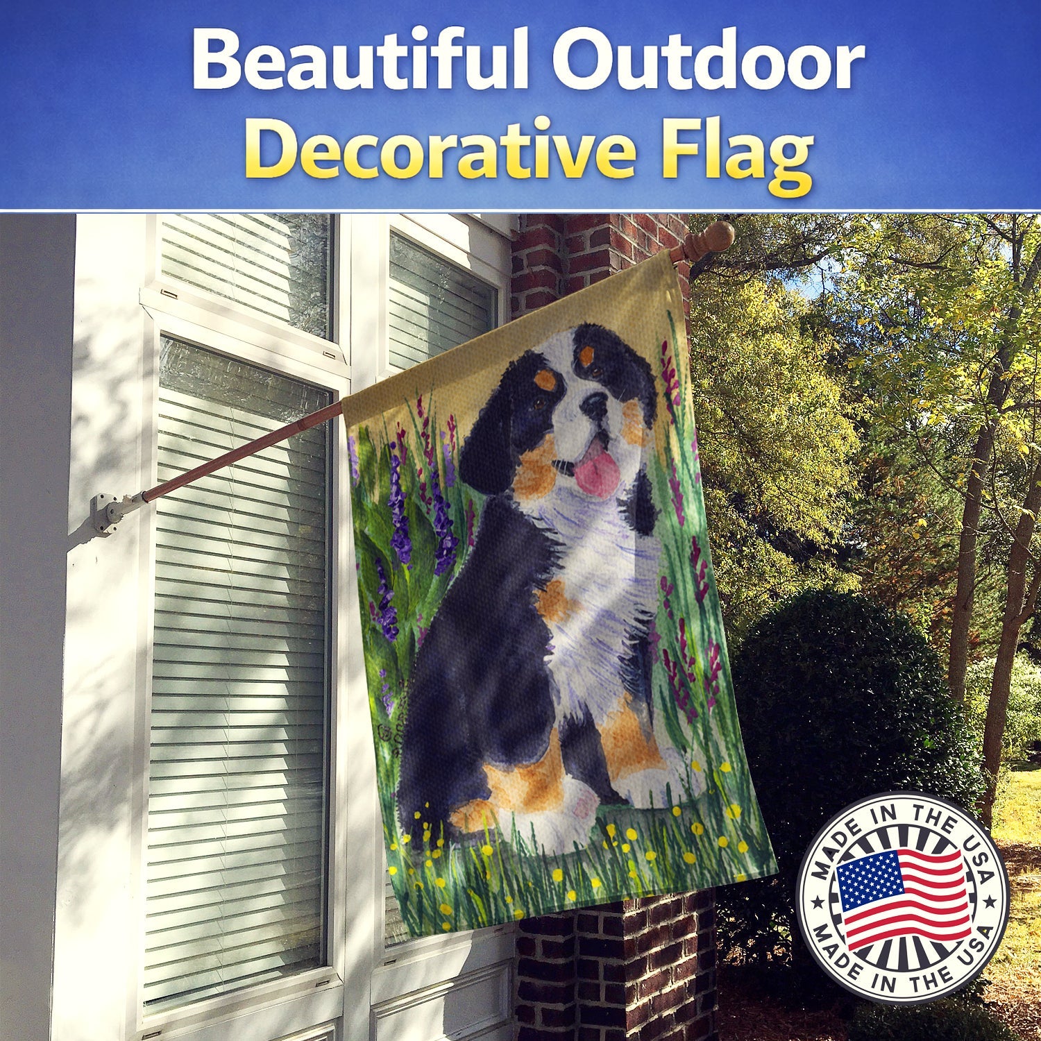 Bernese Mountain Dog House Flag 28x40 Porch Sleeve Pole Decorative Outside Yard Banner Artwork Wall Hanging, Polyester
