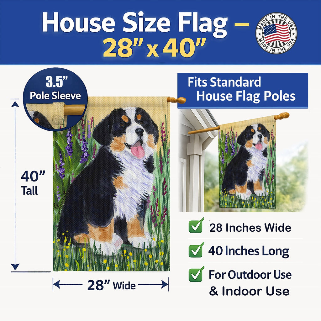 Bernese Mountain Dog House Flag 28x40 Porch Sleeve Pole Decorative Outside Yard Banner Artwork Wall Hanging, Polyester