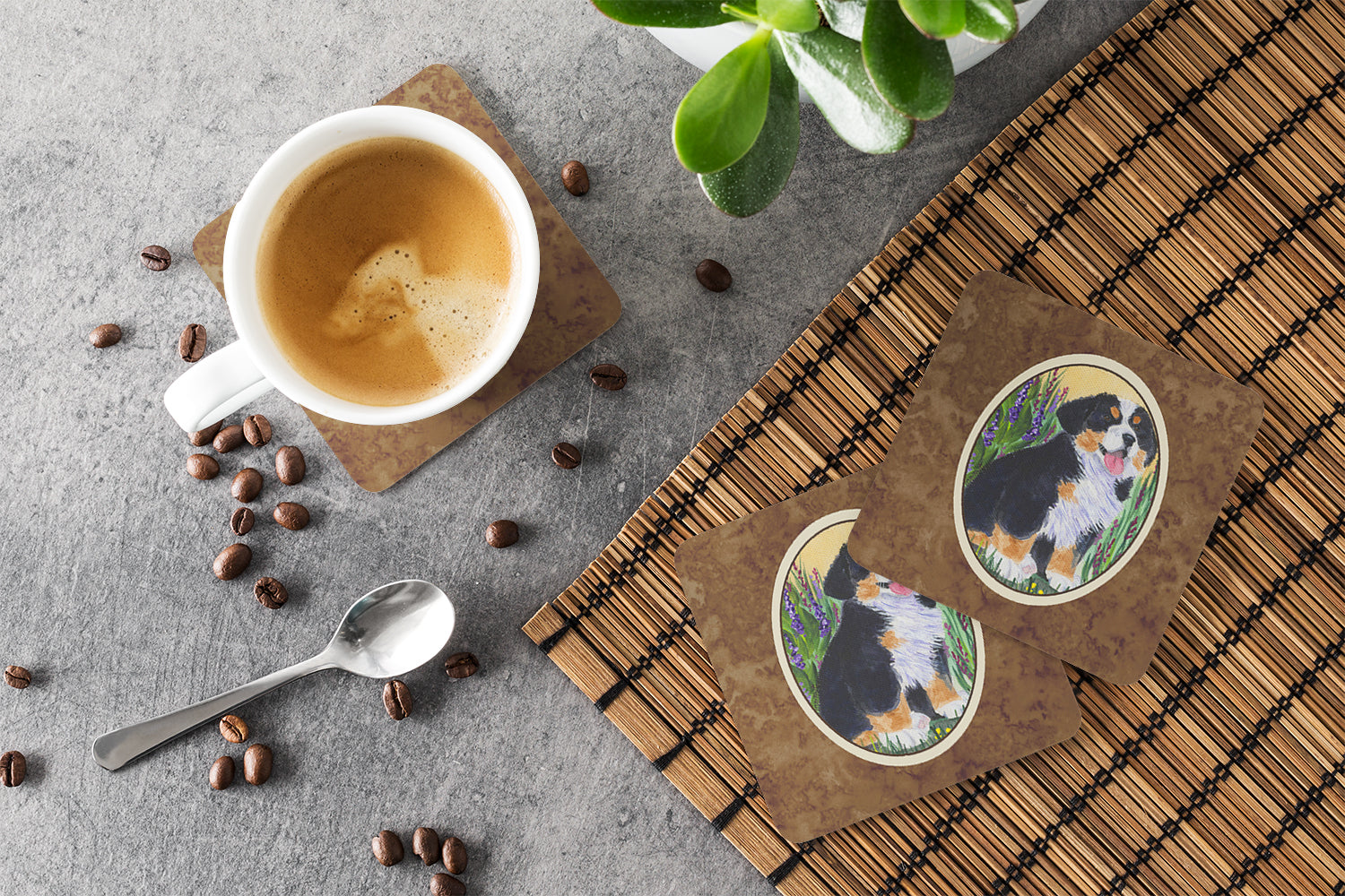 Bernese Mountain Dog Foam Coasters Set of 4 Cup Coasters for Indoor Outdoor, Tabletop Protection, Anti Slip, Mouse pad Material