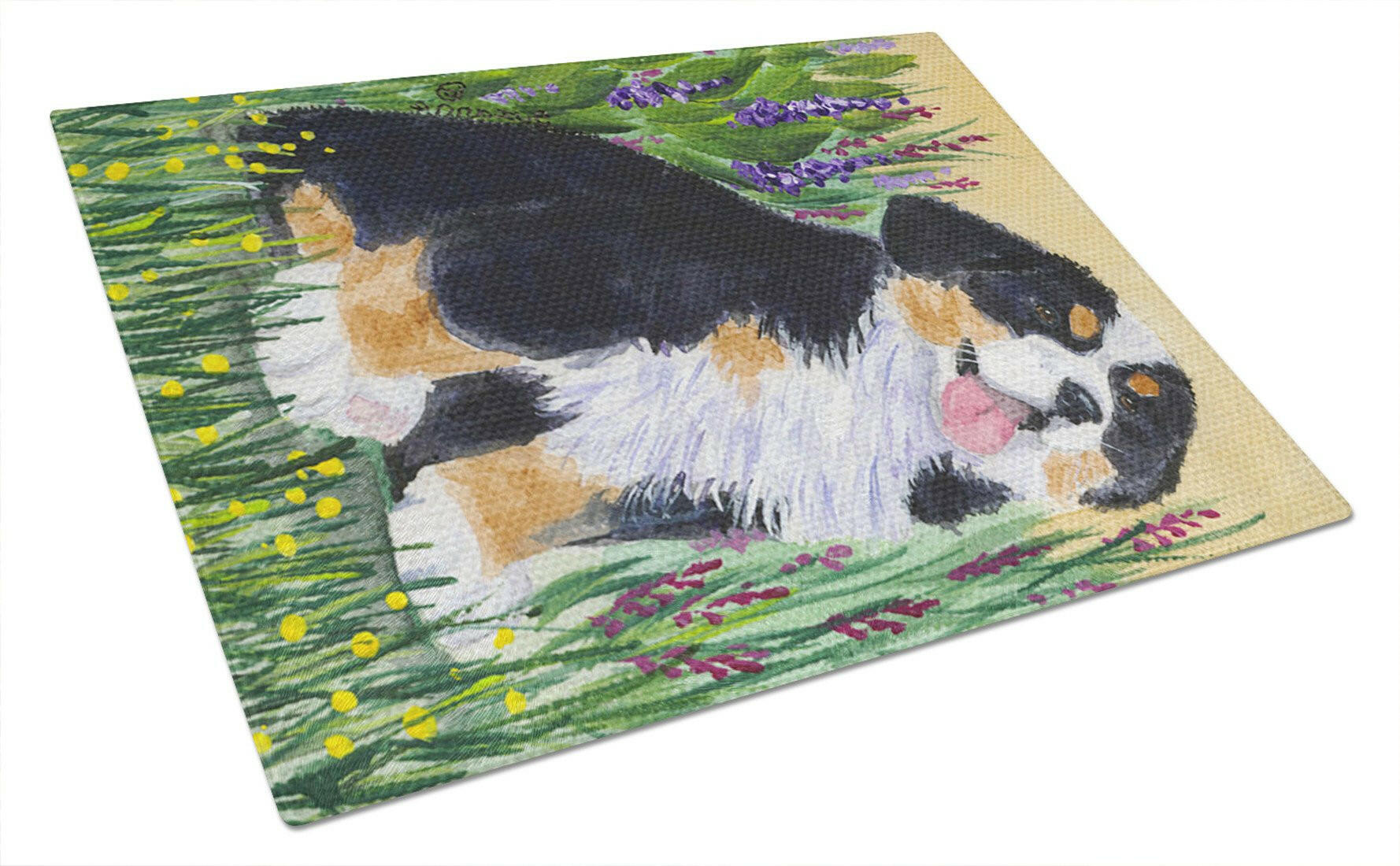Bernese Mountain Dog Cutting Board Tempered Glass Kitchen Cutting Surface, Heat Resistant Chopping, Non-Slip Feet, Food Prep & Serving