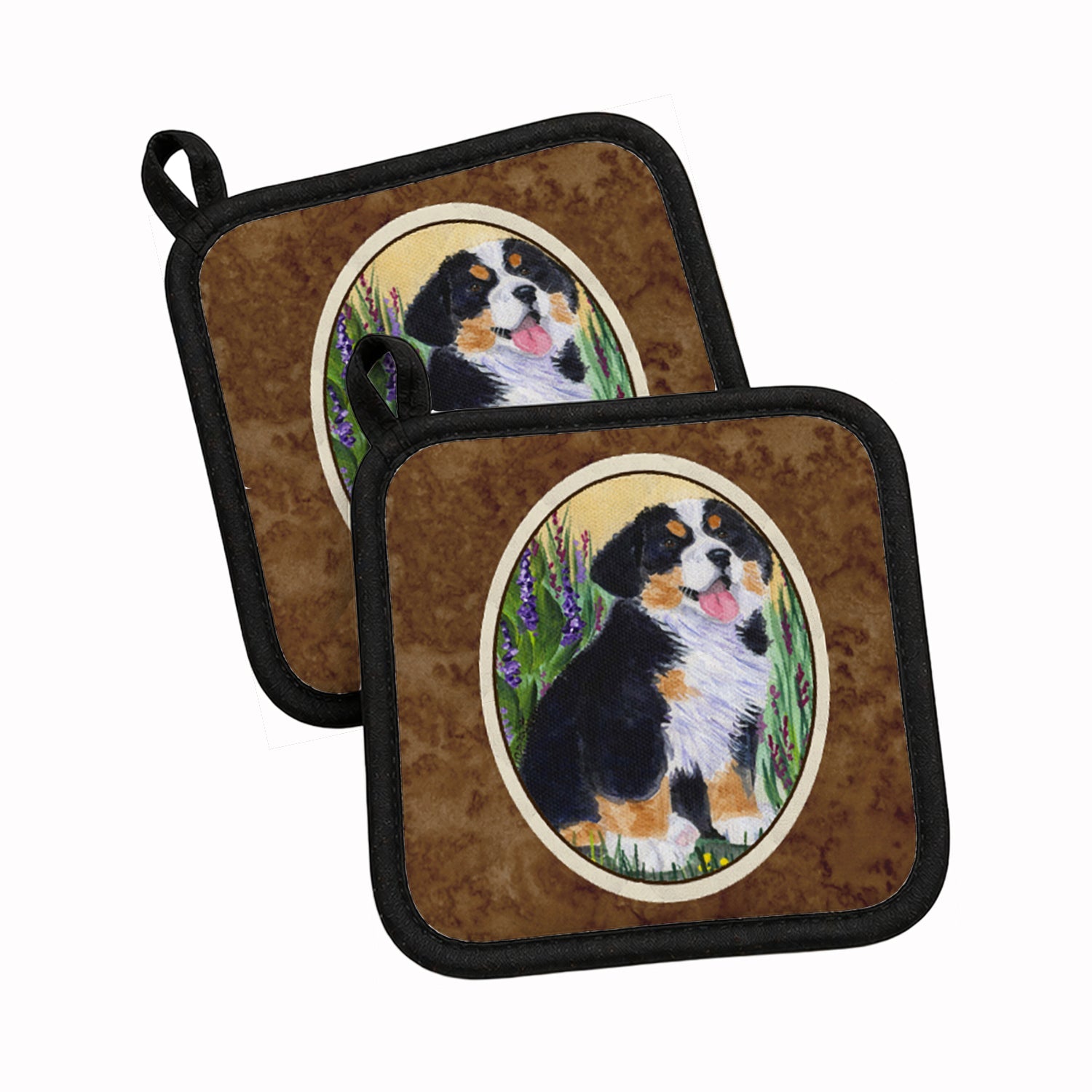 Bernese Mountain Dog Pot Holder Set of 2 Heat Resistant Quilted Hot Pads 7.5 x 7.5 Inch, Insulated Kitchen Trivets for Cooking & Baking