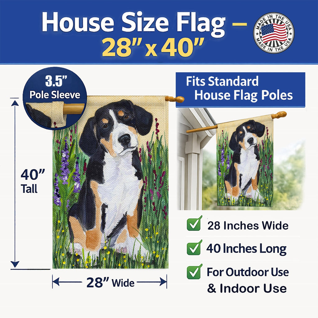 Entlebucher Mountain Dog House Flag 28x40 Porch Sleeve Pole Decorative Outside Yard Banner Artwork Wall Hanging, Polyester