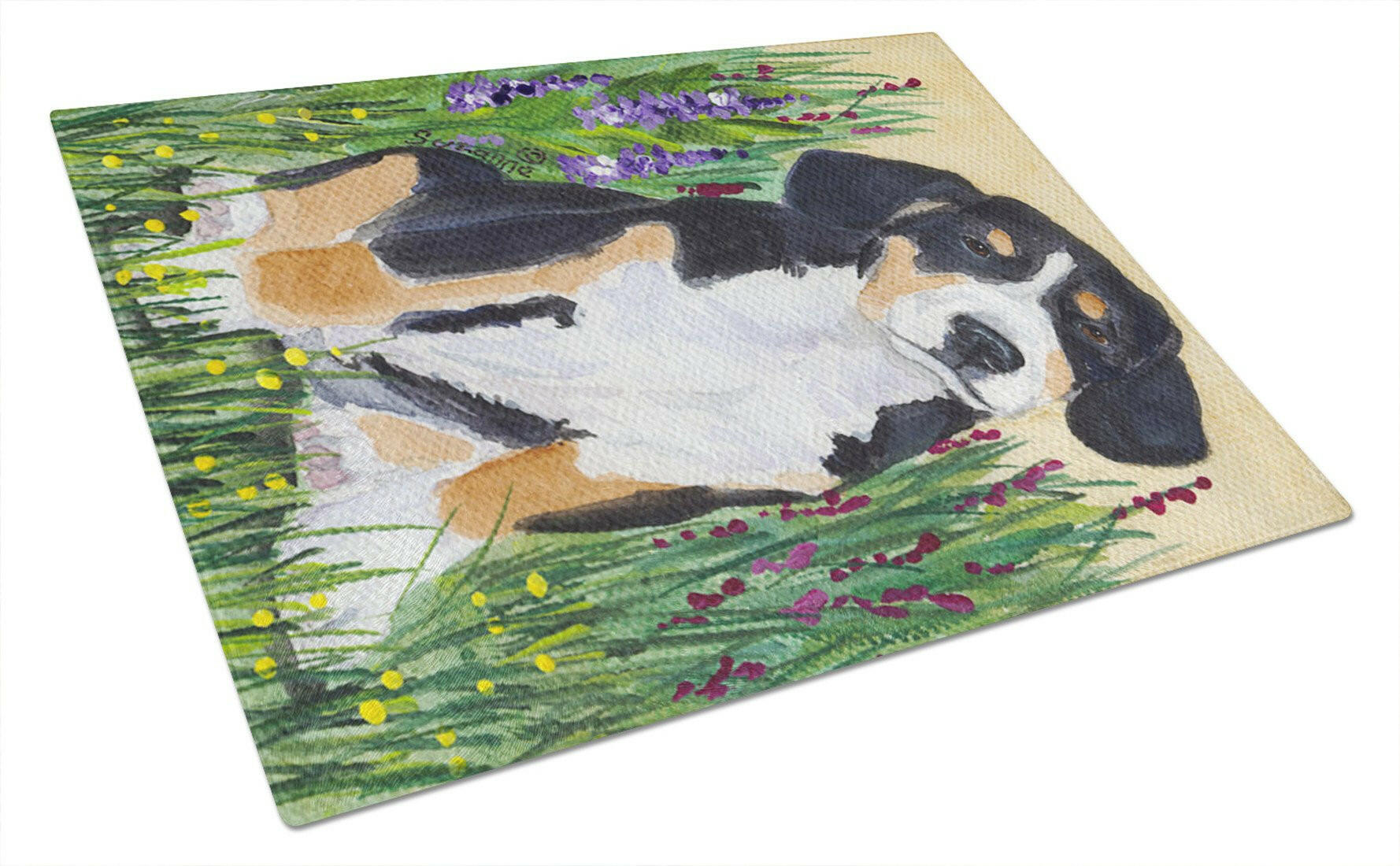 Entlebucher Mountain Dog Cutting Board Tempered Glass Kitchen Cutting Surface, Heat Resistant Chopping, Non-Slip Feet, Food Prep & Serving