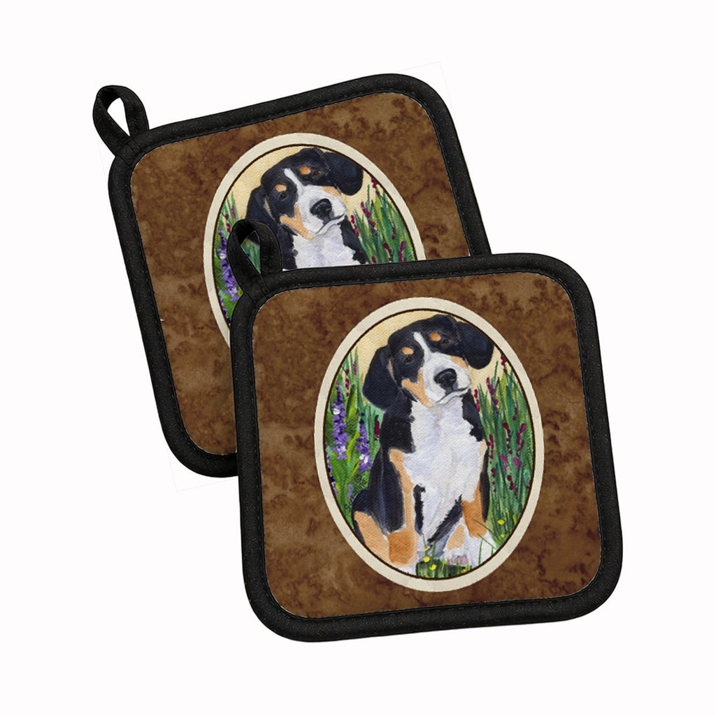 Entlebucher Mountain Dog Pot Holder Set of 2 Heat Resistant Quilted Hot Pads 7.5 x 7.5 Inch, Insulated Kitchen Trivets for Cooking & Baking