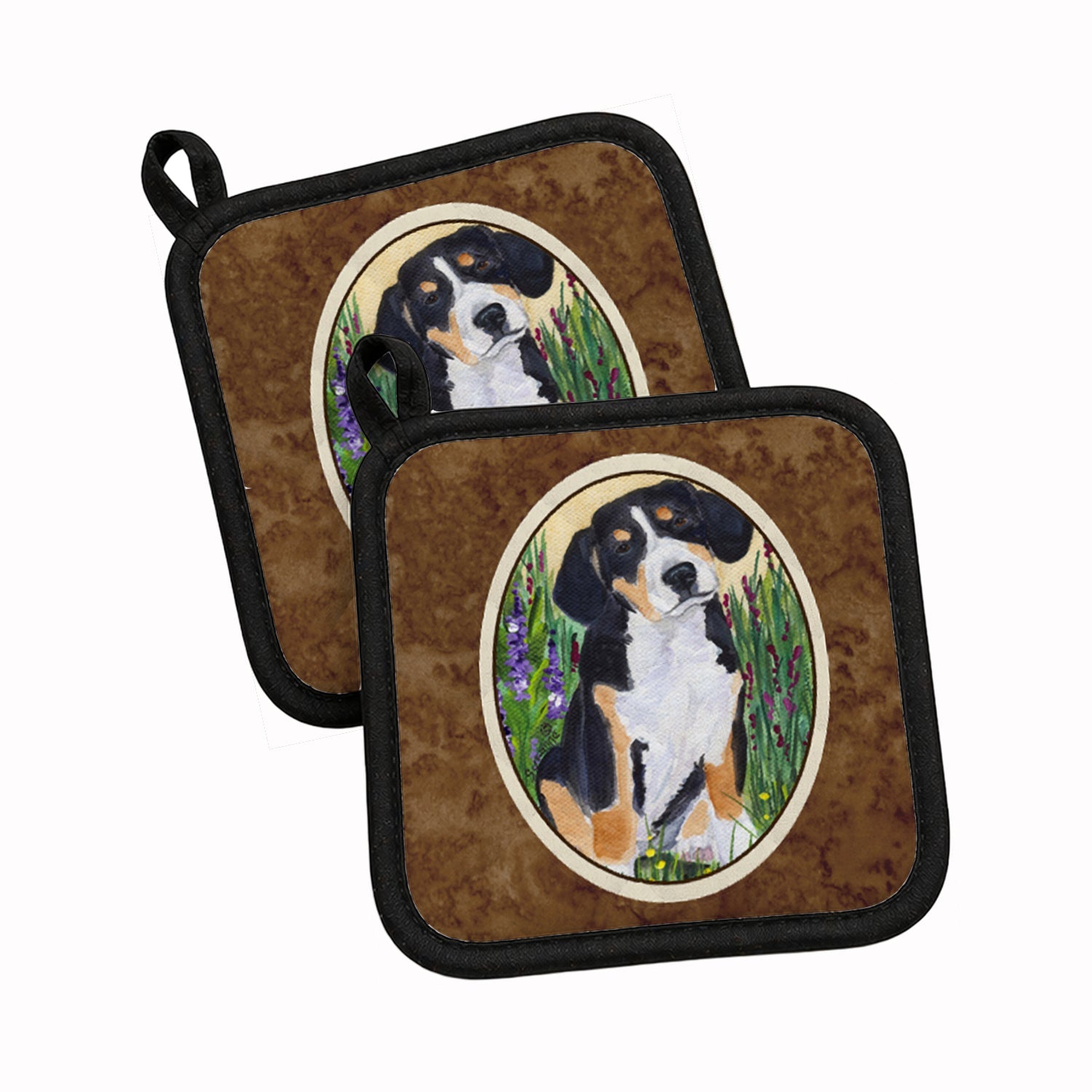 Entlebucher Mountain Dog Pot Holder Set of 2 Heat Resistant Quilted Hot Pads 7.5 x 7.5 Inch, Insulated Kitchen Trivets for Cooking & Baking