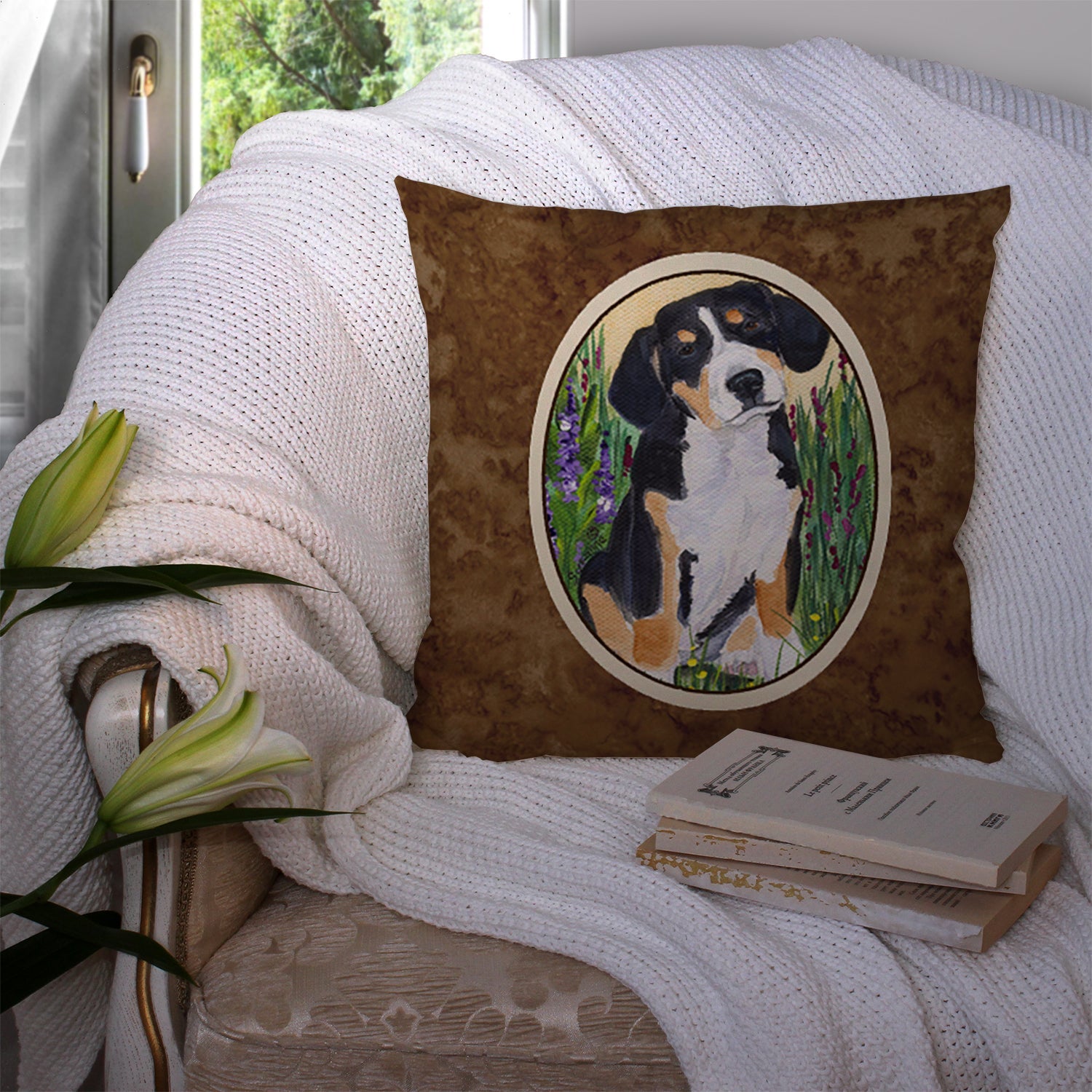 Entlebucher Mountain Dog Decorative Throw Pillow 14x14 Indoor Outdoor Accent Cushion, Fabric Cover with Insert for Sofa, Bed, Porch & Living Room