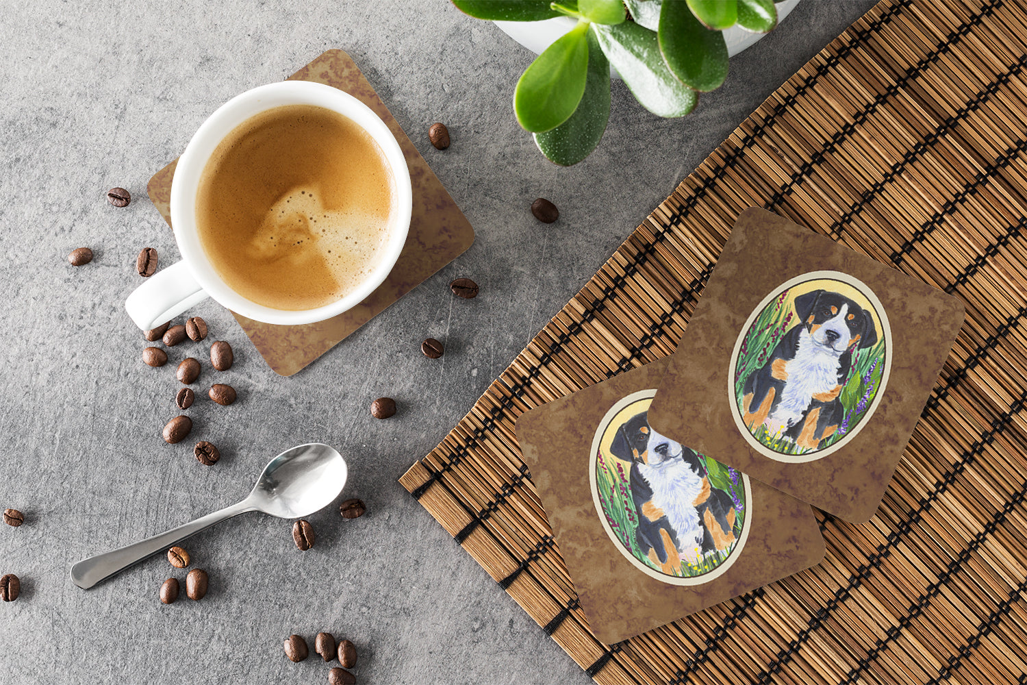 Greater Swiss Mountain Dog Foam Coasters Set of 4 Cup Coasters for Indoor Outdoor, Tabletop Protection, Anti Slip, Mouse pad Material