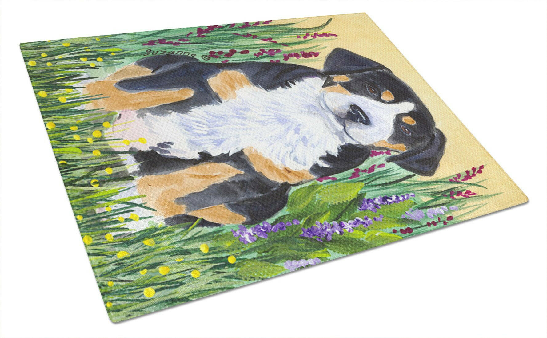 Greater Swiss Mountain Dog Cutting Board Tempered Glass Kitchen Cutting Surface, Heat Resistant Chopping, Non-Slip Feet, Food Prep & Serving