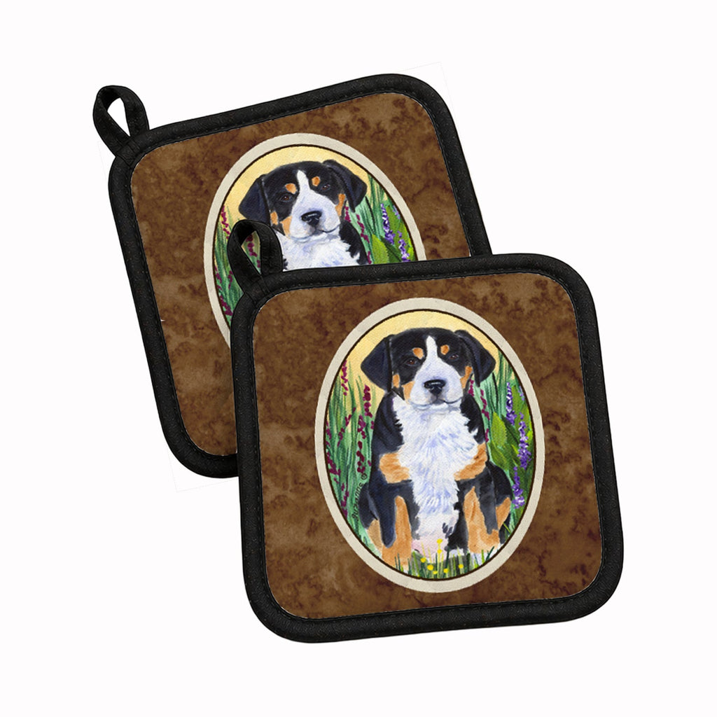 Greater Swiss Mountain Dog Pot Holder Set of 2 Heat Resistant Quilted Hot Pads 7.5 x 7.5 Inch, Insulated Kitchen Trivets for Cooking & Baking