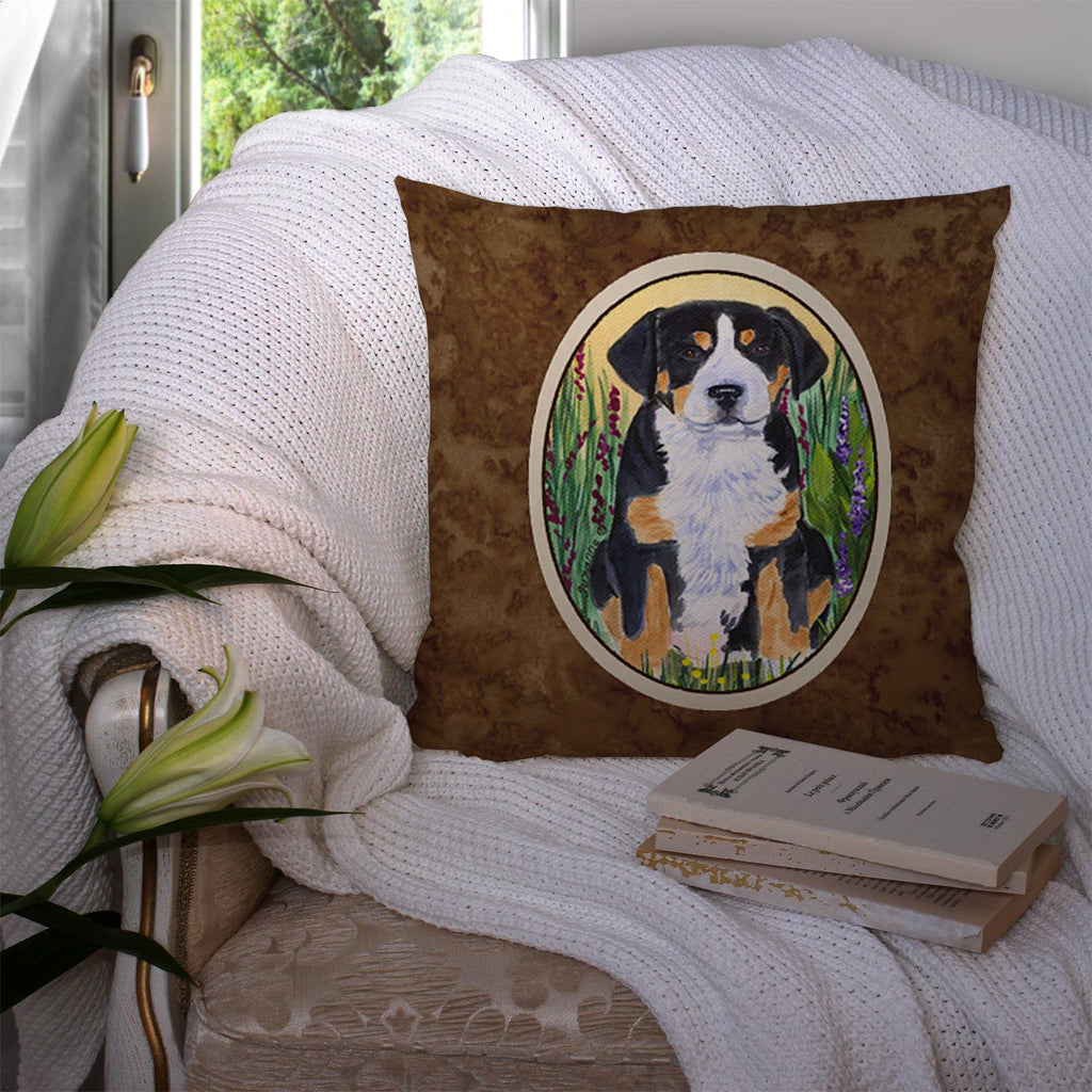 Greater Swiss Mountain Dog Decorative Throw Pillow 14x14 Indoor Outdoor Accent Cushion, Fabric Cover with Insert for Sofa, Bed, Porch & Living Room