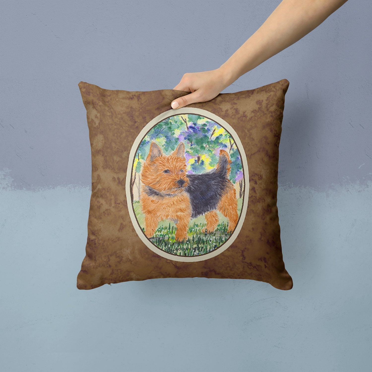 Norwich Terrier Decorative Throw Pillow 14x14 Indoor Outdoor Accent Cushion, Fabric Cover with Insert for Sofa, Bed, Porch & Living Room