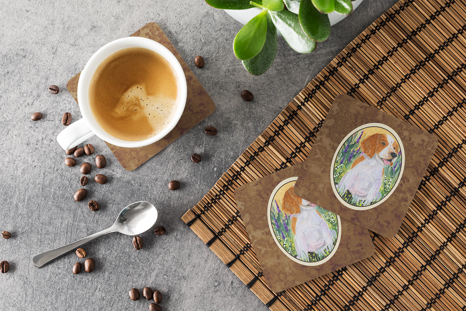 Welsh Springer Spaniel Foam Coasters Set of 4 Cup Coasters for Indoor Outdoor, Tabletop Protection, Anti Slip, Mouse pad Material