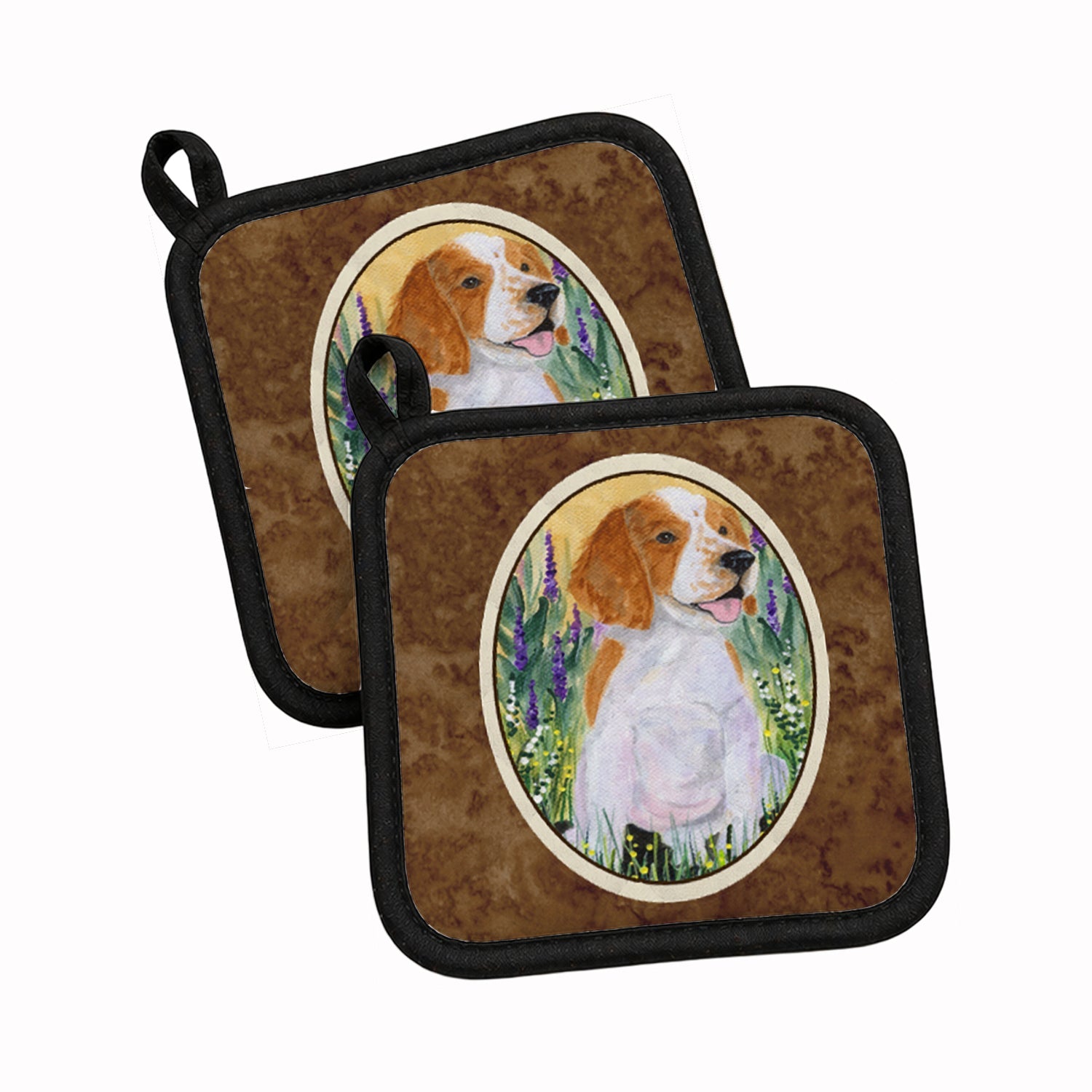 Welsh Springer Spaniel Pot Holder Set of 2 Heat Resistant Quilted Hot Pads 7.5 x 7.5 Inch, Insulated Kitchen Trivets for Cooking & Baking