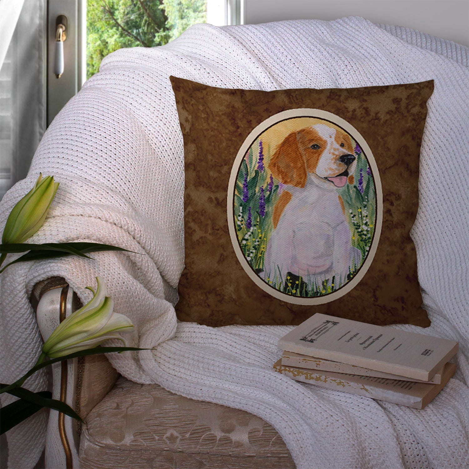 Welsh Springer Spaniel Decorative Throw Pillow 14x14 Indoor Outdoor Accent Cushion, Fabric Cover with Insert for Sofa, Bed, Porch & Living Room