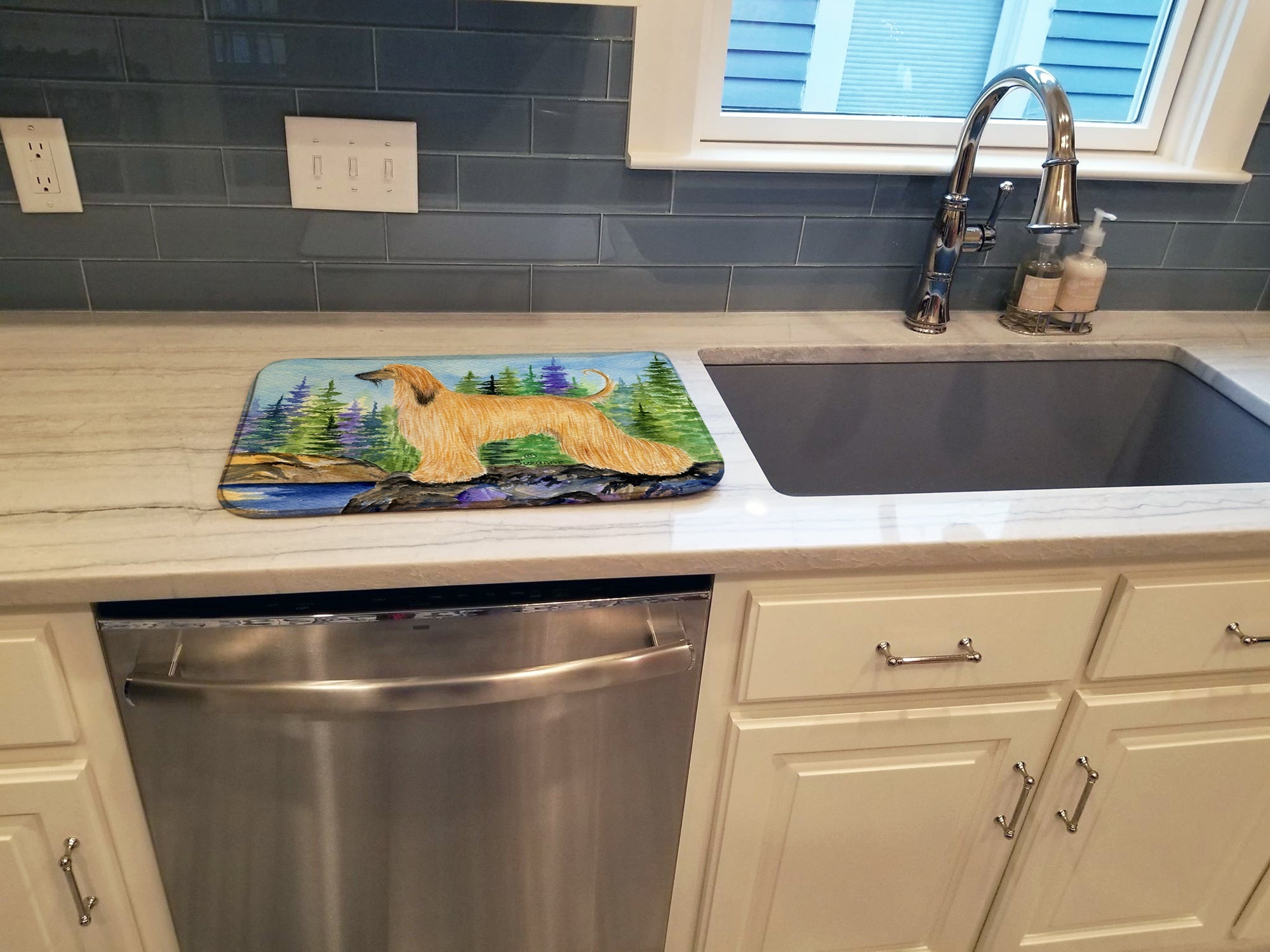 Afghan Hound Dish Drying Mat Absorbent Dish Drying Mat Pad for Kitchen Counter Dish Drainer Mat for Countertop, 14 x 21", Multicolor