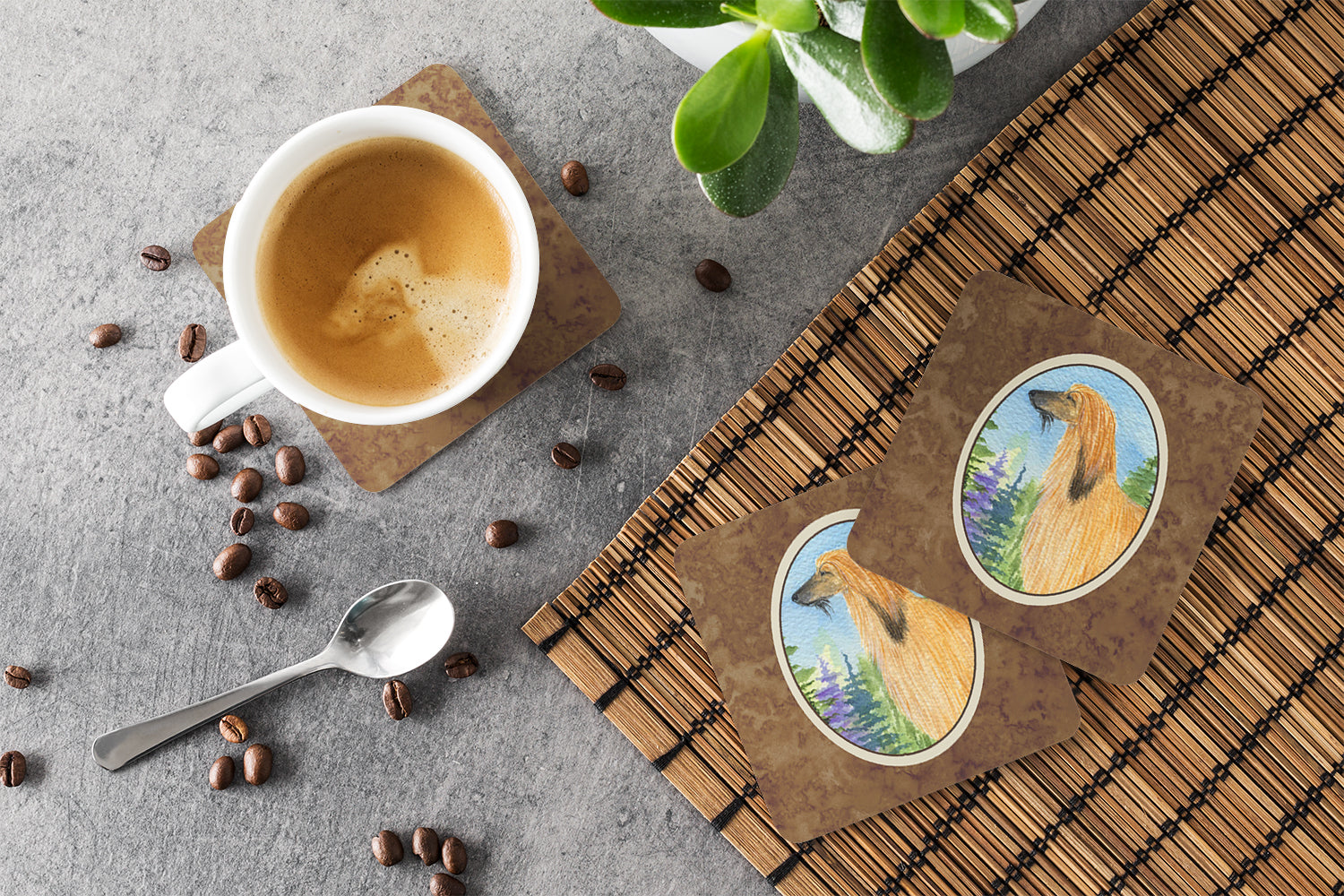 Afghan Hound Foam Coasters Set of 4 Cup Coasters for Indoor Outdoor, Tabletop Protection, Anti Slip, Mouse pad Material