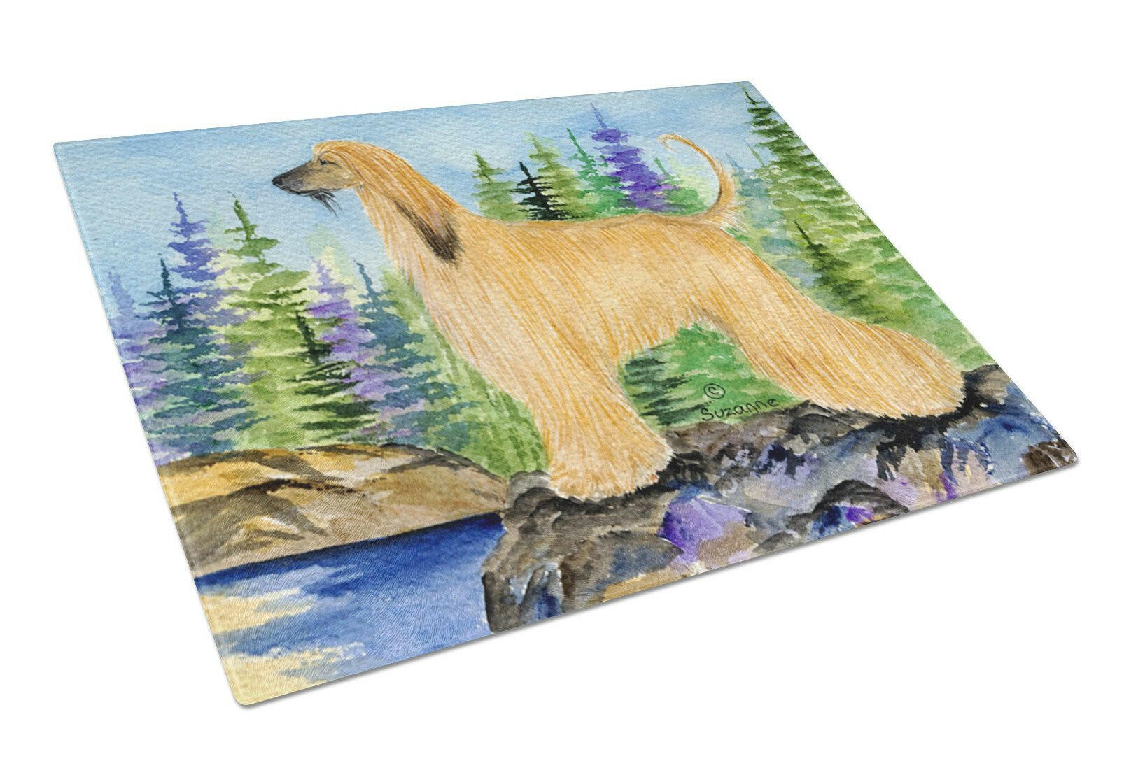 Afghan Hound Cutting Board Tempered Glass Kitchen Cutting Surface, Heat Resistant Chopping, Non-Slip Feet, Food Prep & Serving