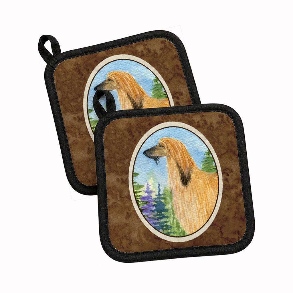 Afghan Hound Pot Holder Set of 2 Heat Resistant Quilted Hot Pads 7.5 x 7.5 Inch, Insulated Kitchen Trivets for Cooking & Baking