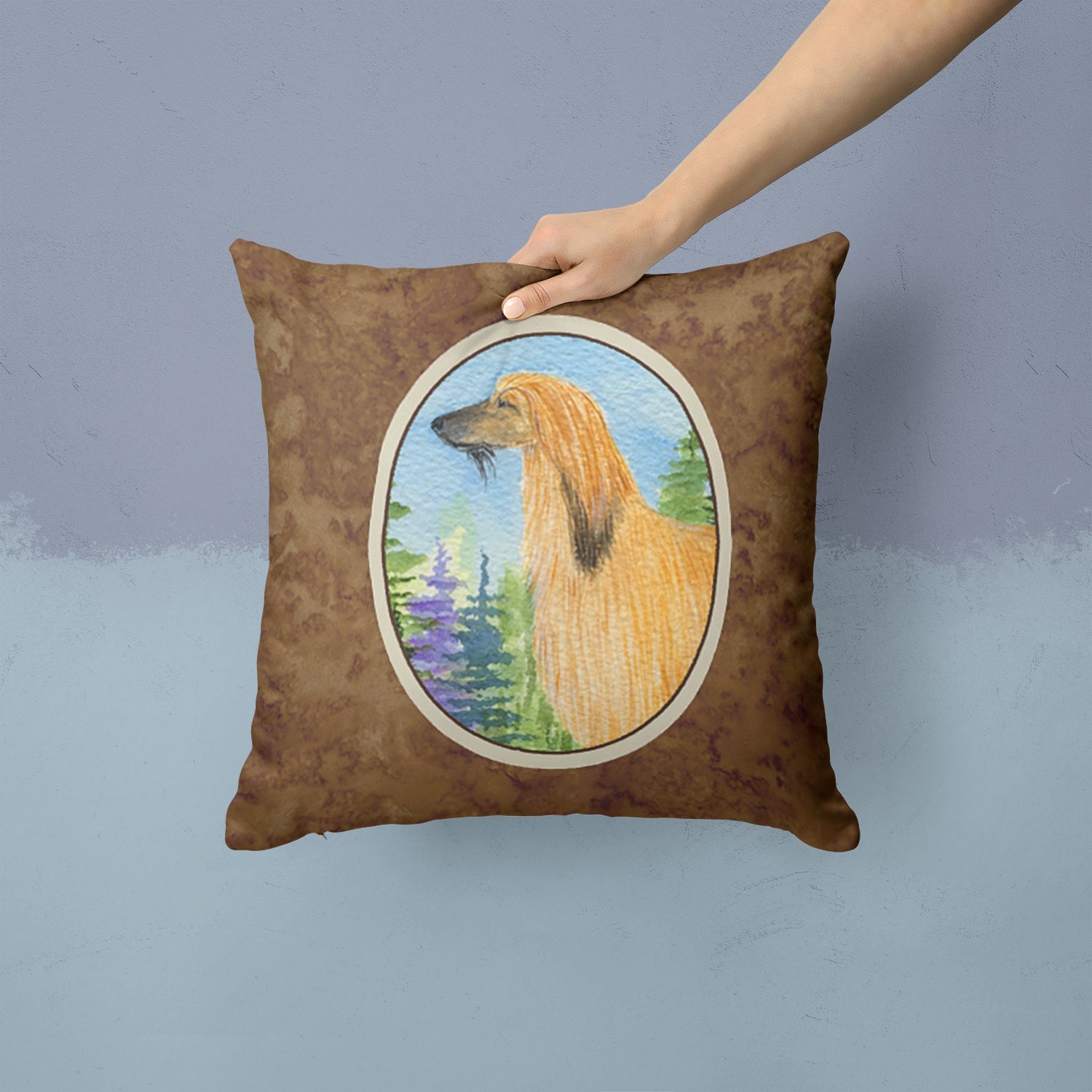 Afghan Hound Decorative Throw Pillow 14x14 Indoor Outdoor Accent Cushion, Fabric Cover with Insert for Sofa, Bed, Porch & Living Room