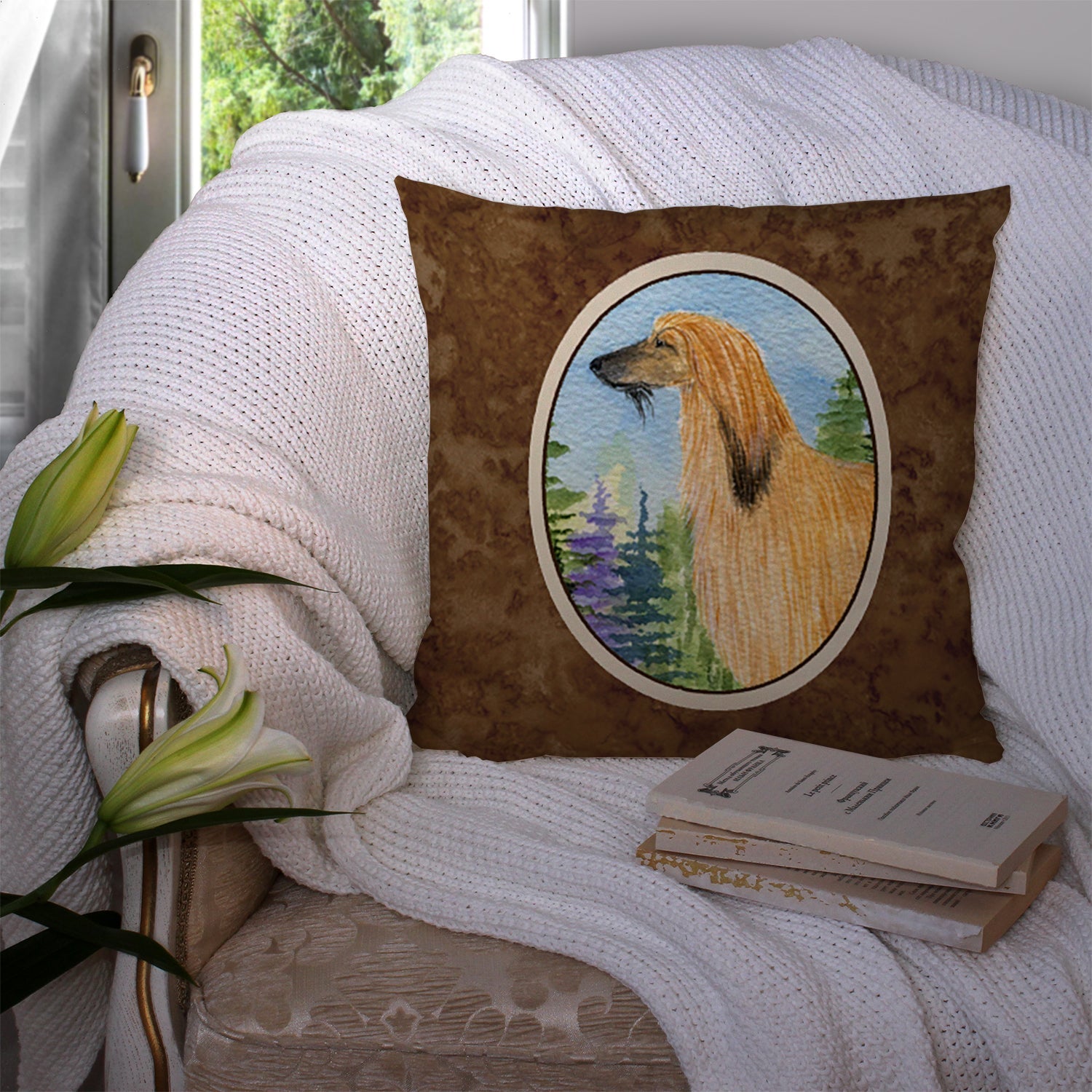 Afghan Hound Decorative Throw Pillow 14x14 Indoor Outdoor Accent Cushion, Fabric Cover with Insert for Sofa, Bed, Porch & Living Room