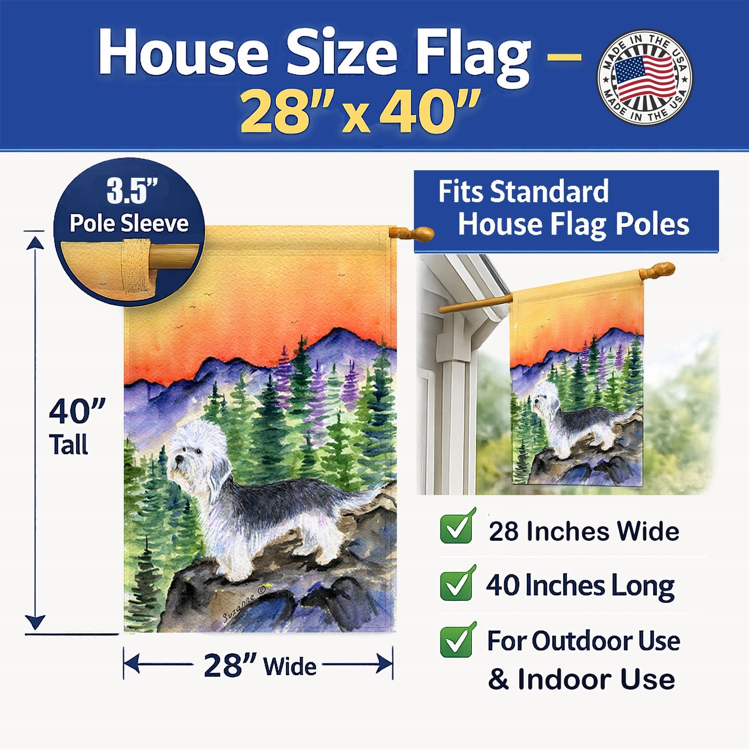 Dandie Dinmont Terrier House Flag 28x40 Porch Sleeve Pole Decorative Outside Yard Banner Artwork Wall Hanging, Polyester