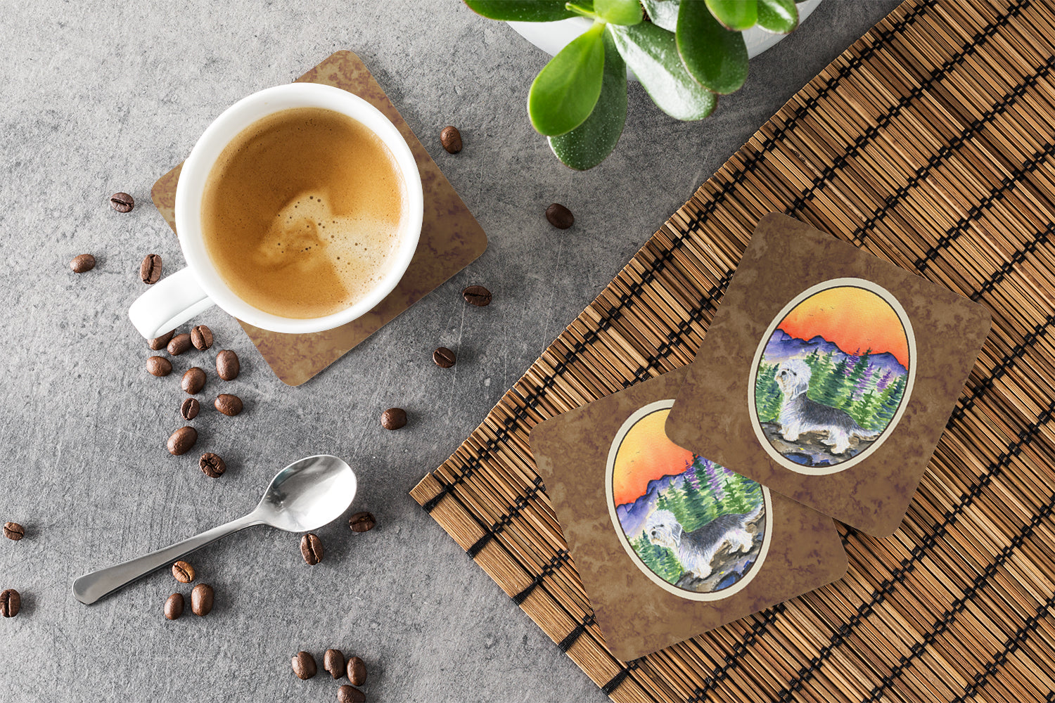 Dandie Dinmont Terrier Foam Coasters Set of 4 Cup Coasters for Indoor Outdoor, Tabletop Protection, Anti Slip, Mouse pad Material