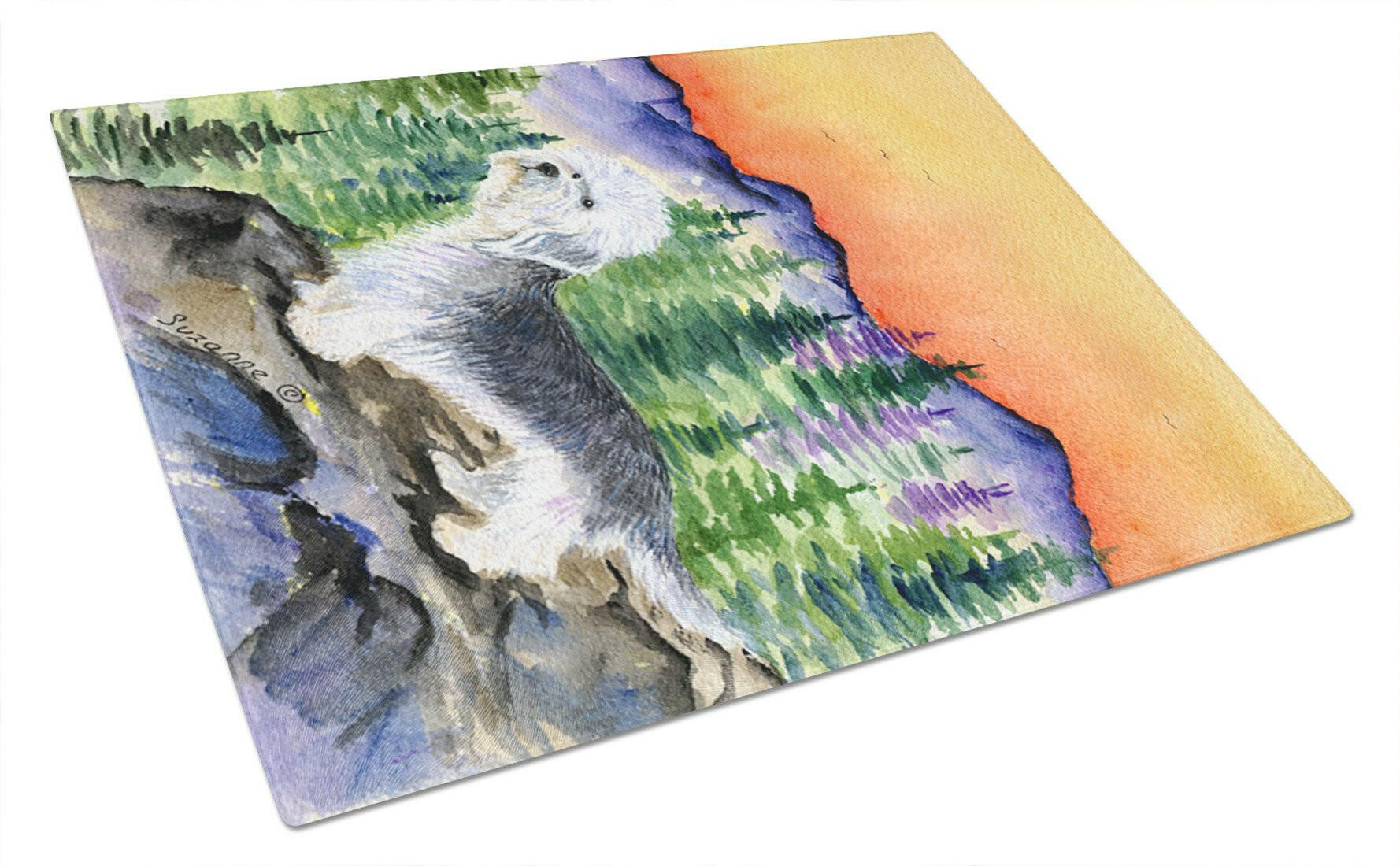 Dandie Dinmont Terrier Cutting Board Tempered Glass Kitchen Cutting Surface, Heat Resistant Chopping, Non-Slip Feet, Food Prep & Serving