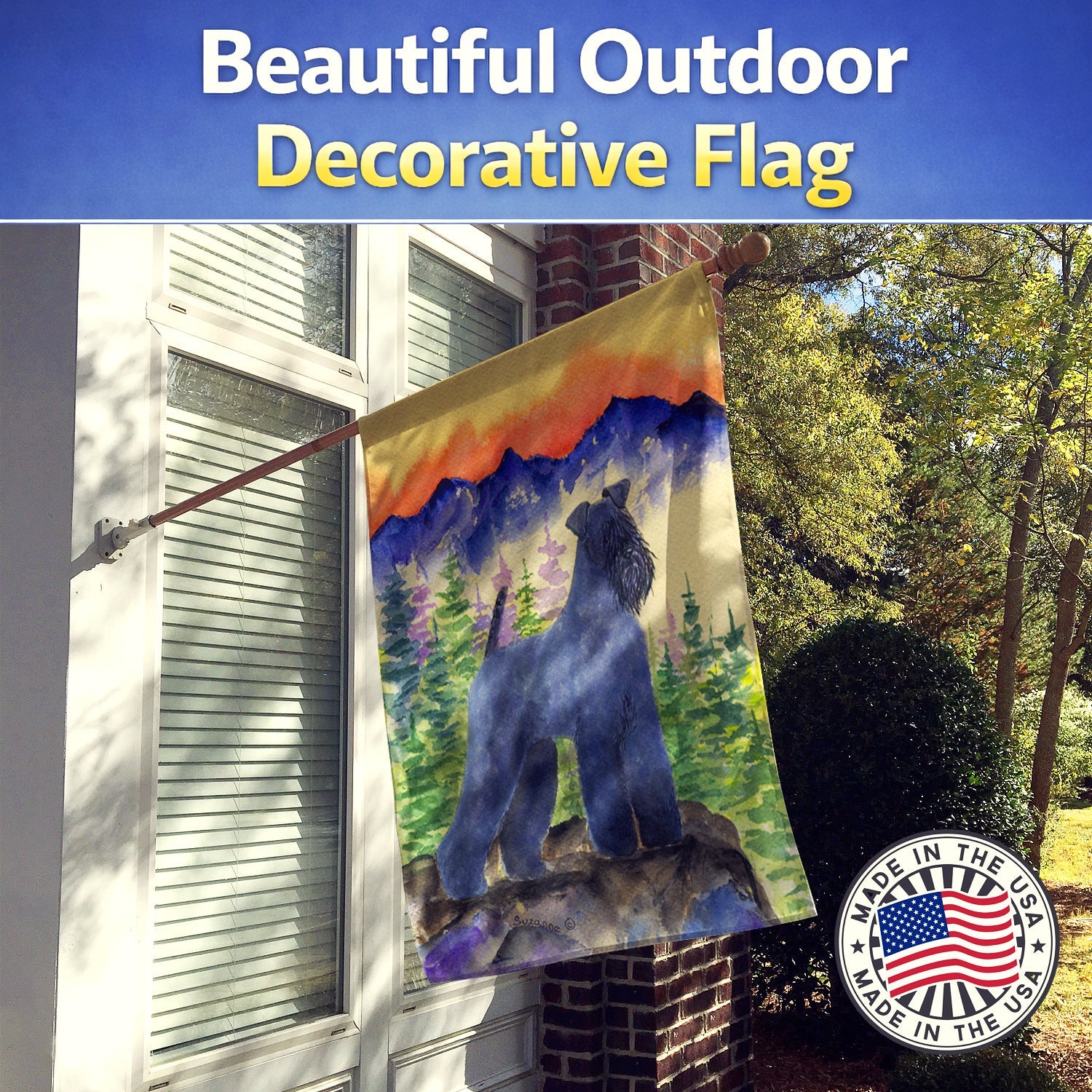 Kerry Blue Terrier House Flag 28x40 Porch Sleeve Pole Decorative Outside Yard Banner Artwork Wall Hanging, Polyester