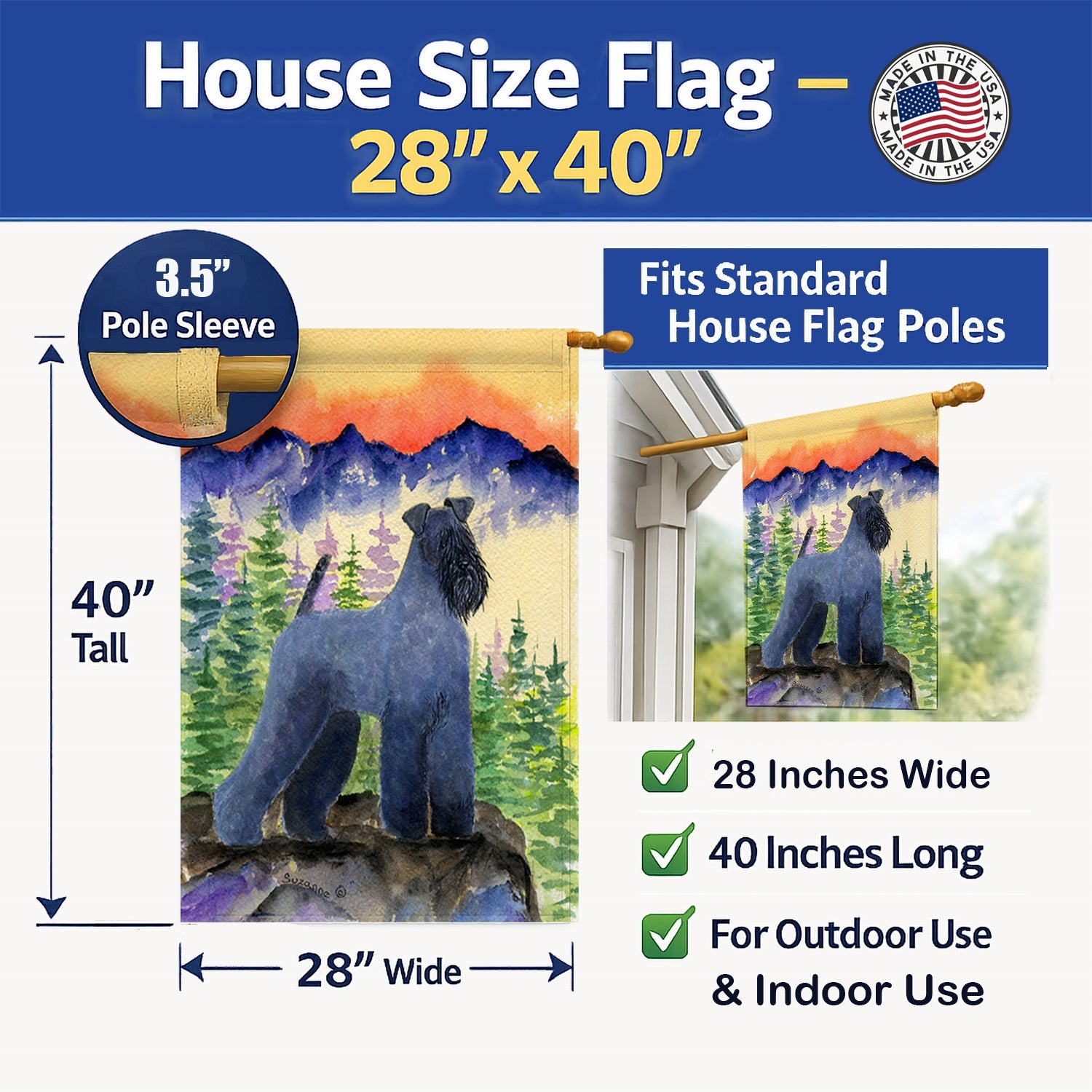 Kerry Blue Terrier House Flag 28x40 Porch Sleeve Pole Decorative Outside Yard Banner Artwork Wall Hanging, Polyester