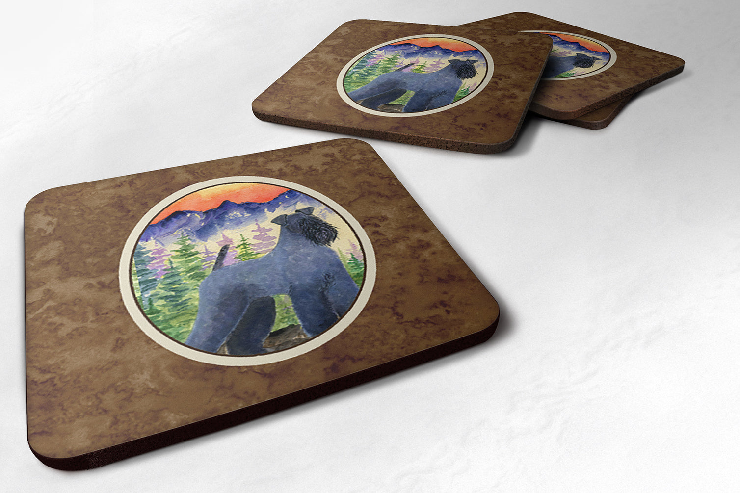 Kerry Blue Terrier Foam Coasters Set of 4 Cup Coasters for Indoor Outdoor, Tabletop Protection, Anti Slip, Mouse pad Material