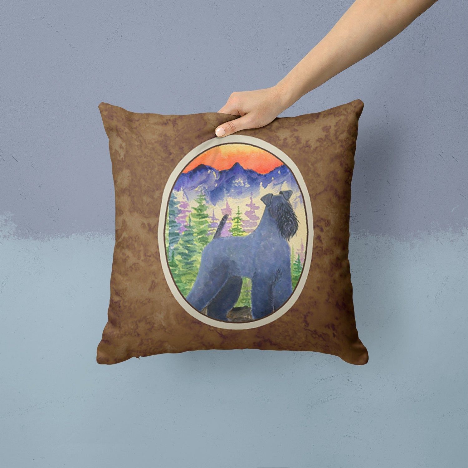 Kerry Blue Terrier Decorative Throw Pillow 14x14 Indoor Outdoor Accent Cushion, Fabric Cover with Insert for Sofa, Bed, Porch & Living Room