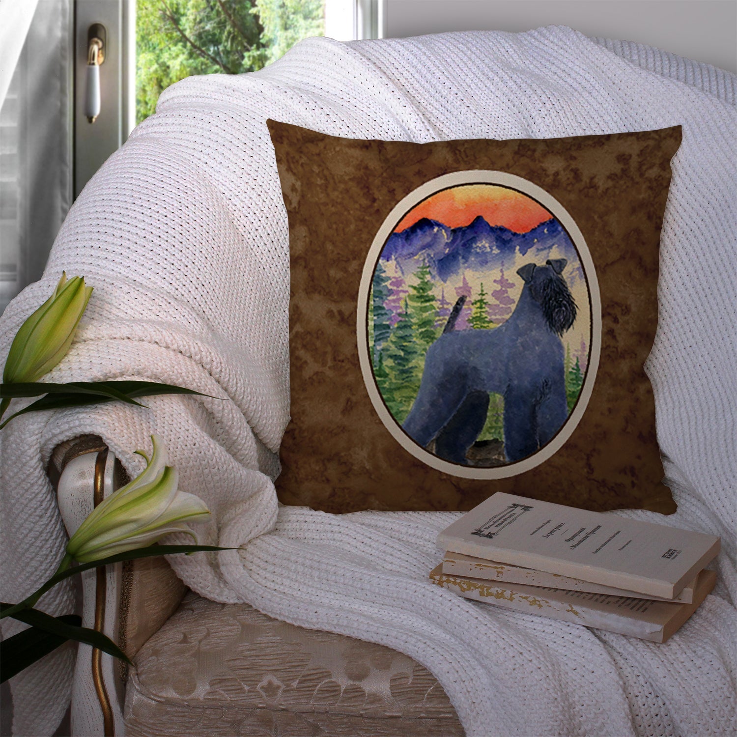 Kerry Blue Terrier Decorative Throw Pillow 14x14 Indoor Outdoor Accent Cushion, Fabric Cover with Insert for Sofa, Bed, Porch & Living Room