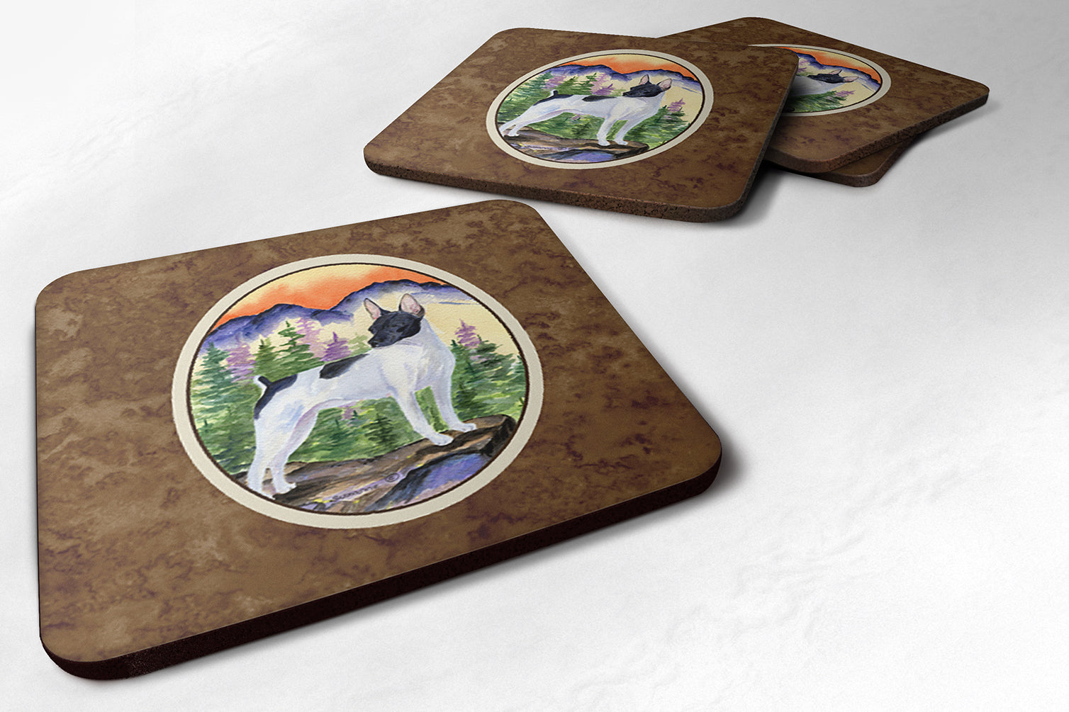 Rat Terrier Foam Coasters Set of 4 Cup Coasters for Indoor Outdoor, Tabletop Protection, Anti Slip, Mouse pad Material