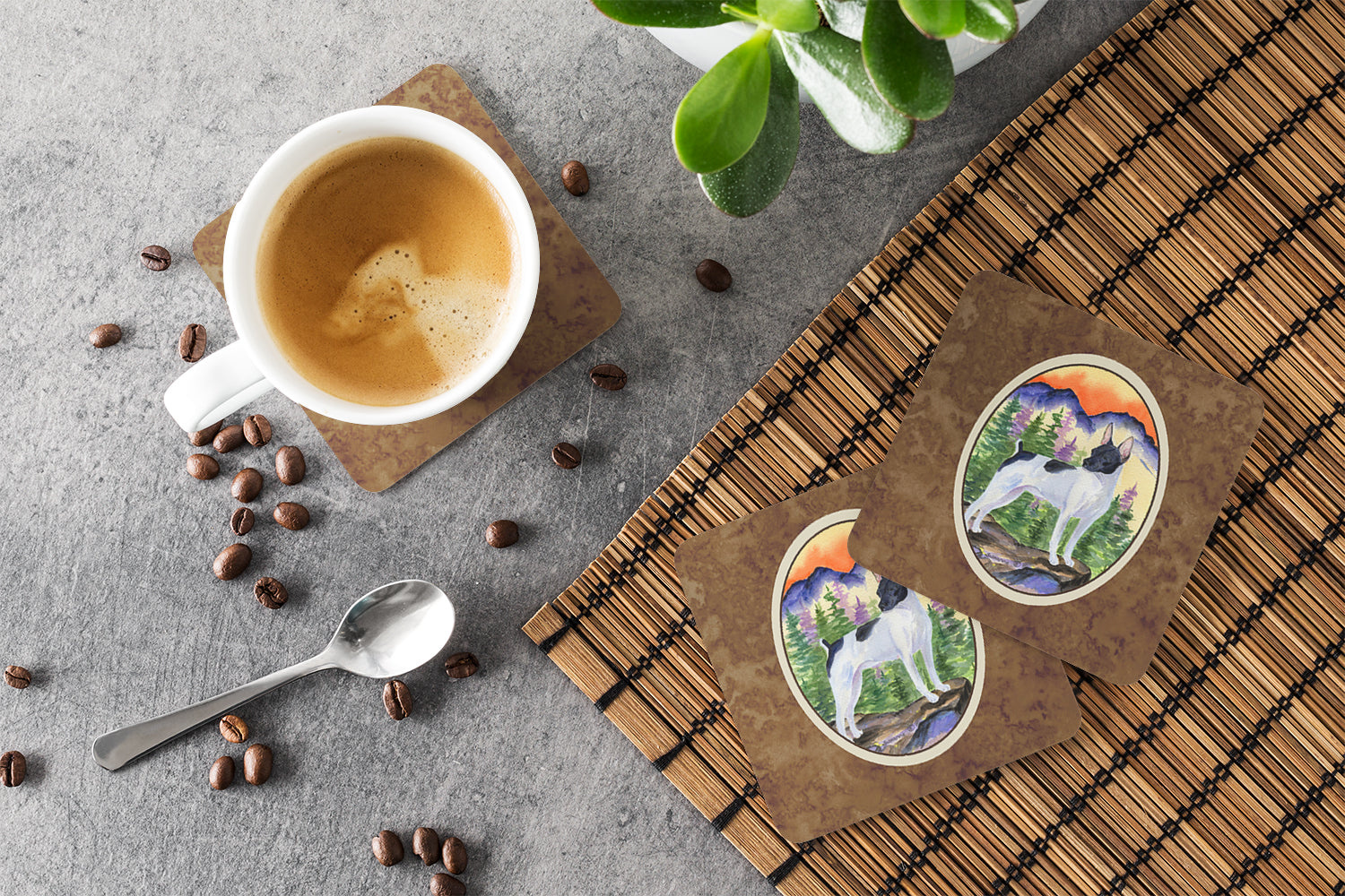 Rat Terrier Foam Coasters Set of 4 Cup Coasters for Indoor Outdoor, Tabletop Protection, Anti Slip, Mouse pad Material