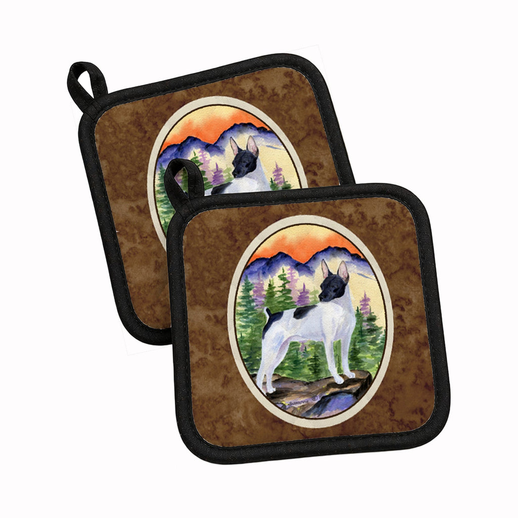 Rat Terrier Pot Holder Set of 2 Heat Resistant Quilted Hot Pads 7.5 x 7.5 Inch, Insulated Kitchen Trivets for Cooking & Baking
