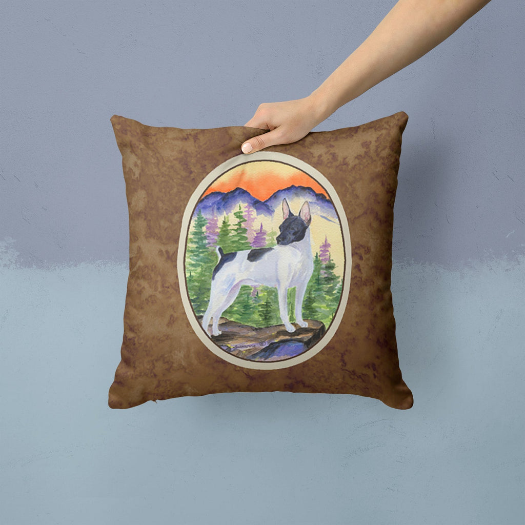 Rat Terrier Decorative Throw Pillow 14x14 Indoor Outdoor Accent Cushion, Fabric Cover with Insert for Sofa, Bed, Porch & Living Room
